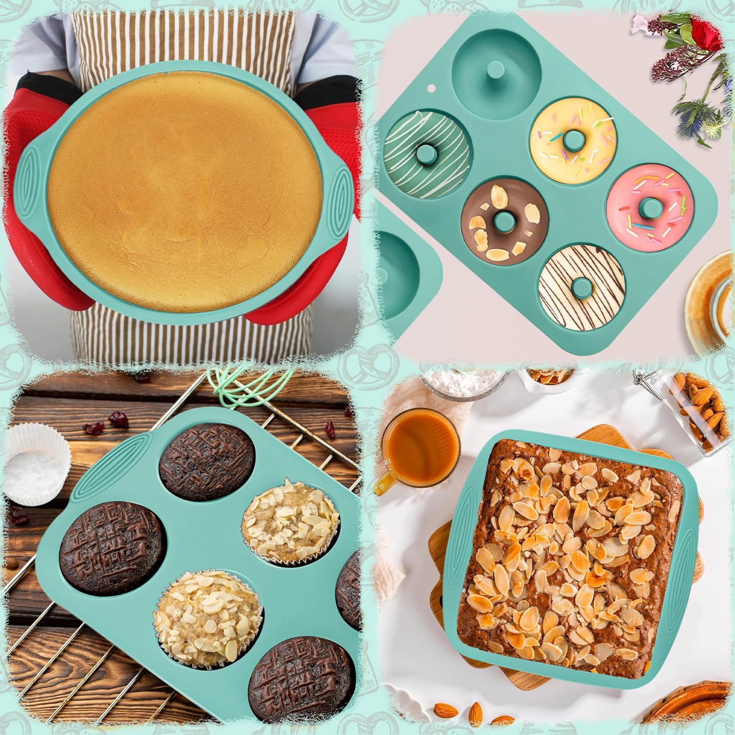 39 Pieces Silicone Bakeware Set, Nonstick Silicone Baking Pans Set With Baking Pan, Baking Sheet, Cake Pan, Donut Pan, Muffin Pan, Cake Molds, Measuring Cups