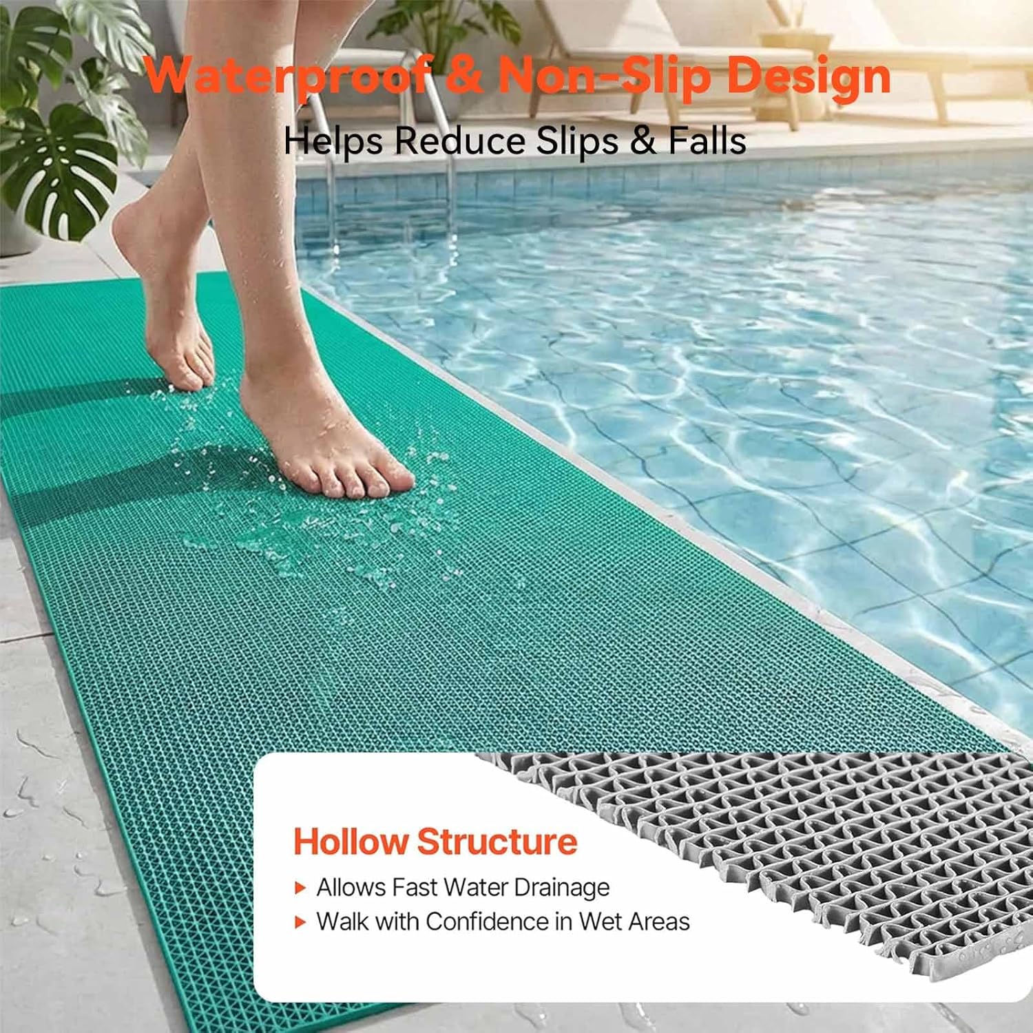 Drainage Non-Slip Floor Mat 3x5 FT, Heavy-Duty PVC Roll, Custom Size Flooring for Wet Areas in Bathroom, Kitchen, Garage, Pool, Indoor Outdoor Use, Green