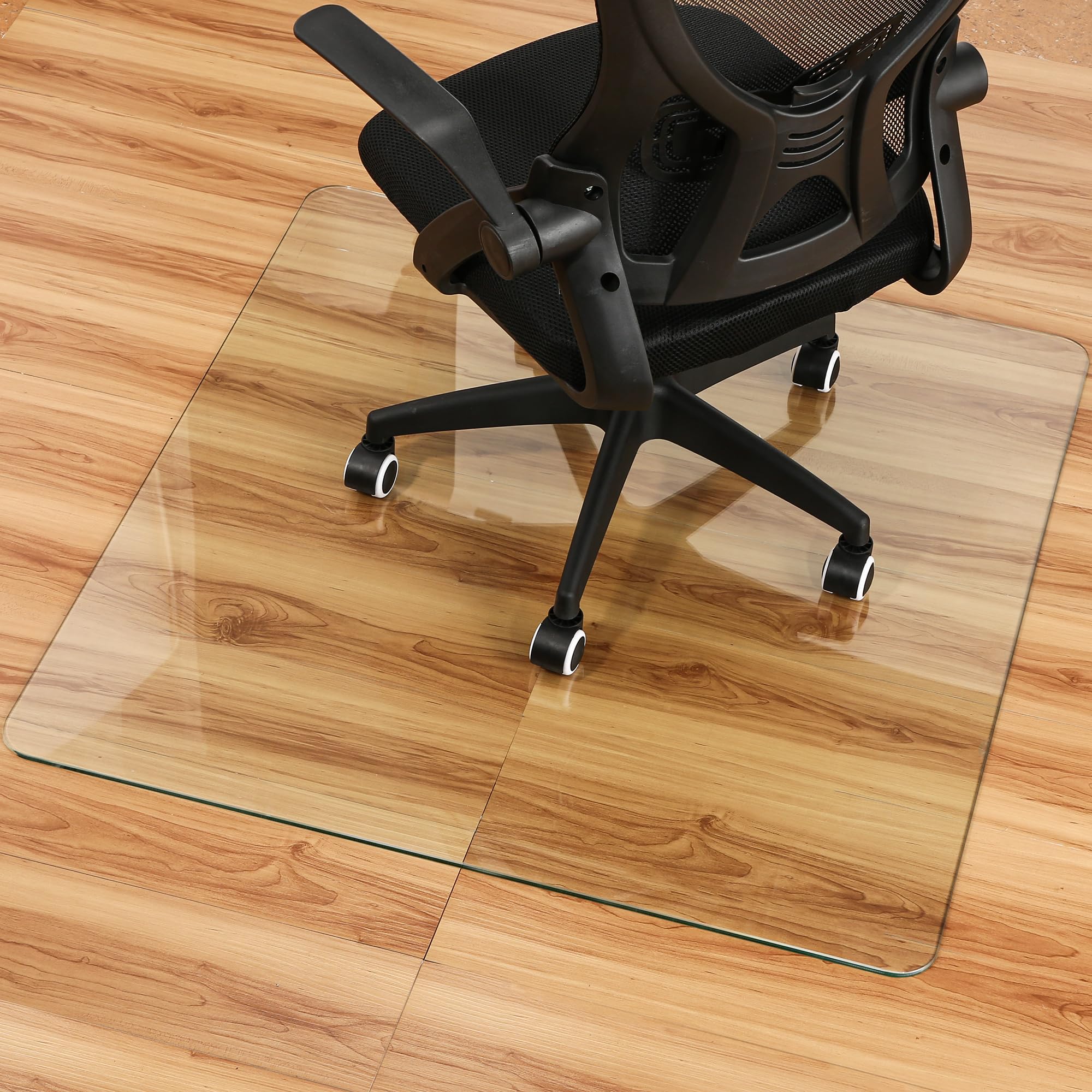 BesWin Glass Chair Mat, 36" x 36" x 1/5" - Tempered Glass Office Chair Mat for Carpeted or Hard Floors - Glass Desk Floor Mat for Office or Home - Fully Transparent, Effortless Rolling, Easy to Clean