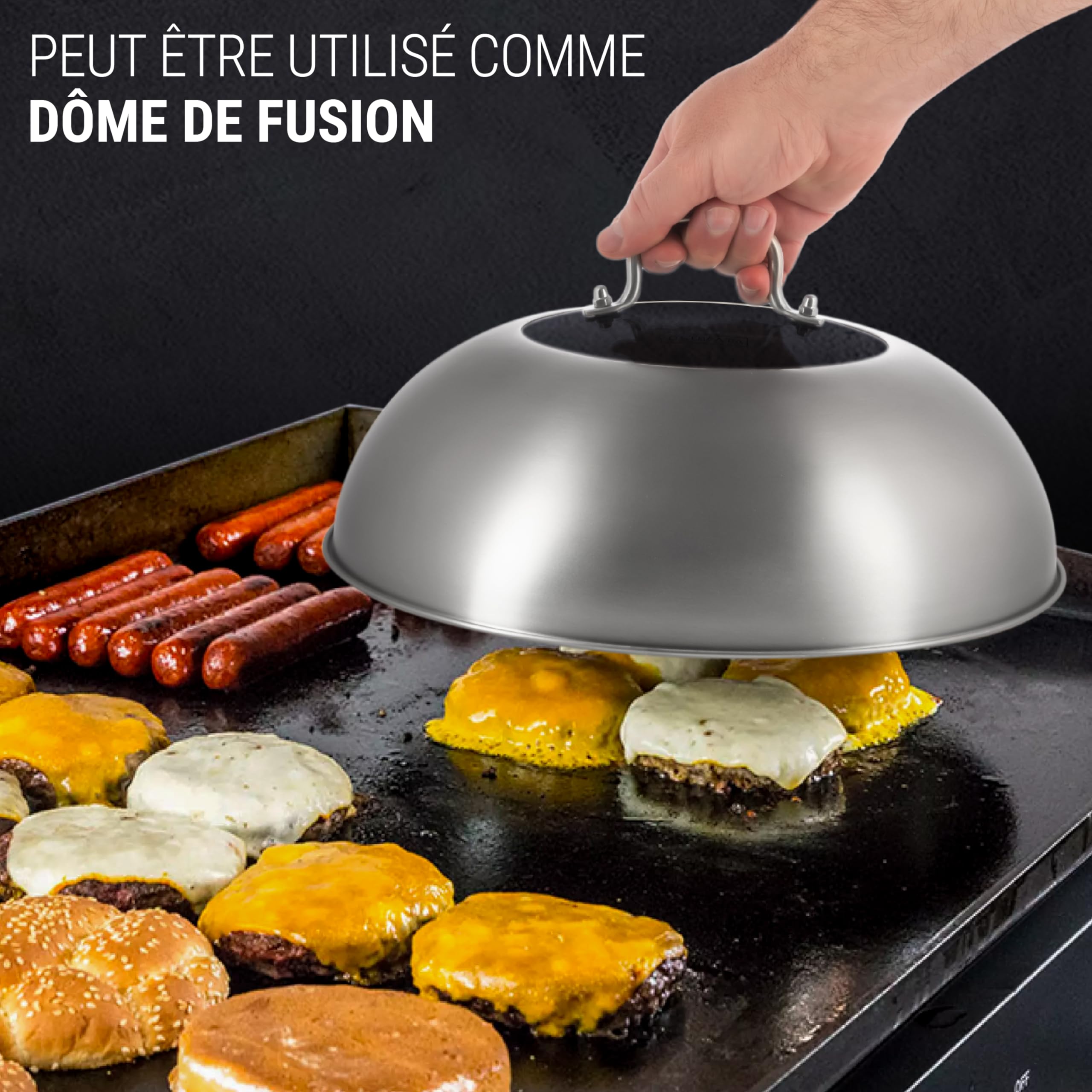 YOSUKATA Couvercle de Poêle Wok en Acier 29 cm Pour Wok de 30 cm - Сloche Plancha Avec Verre Trempé, Trous de Vapeur et Poignée Ergonomique - Cloche à Barbecue et Burger – Accessoires de Сuisin