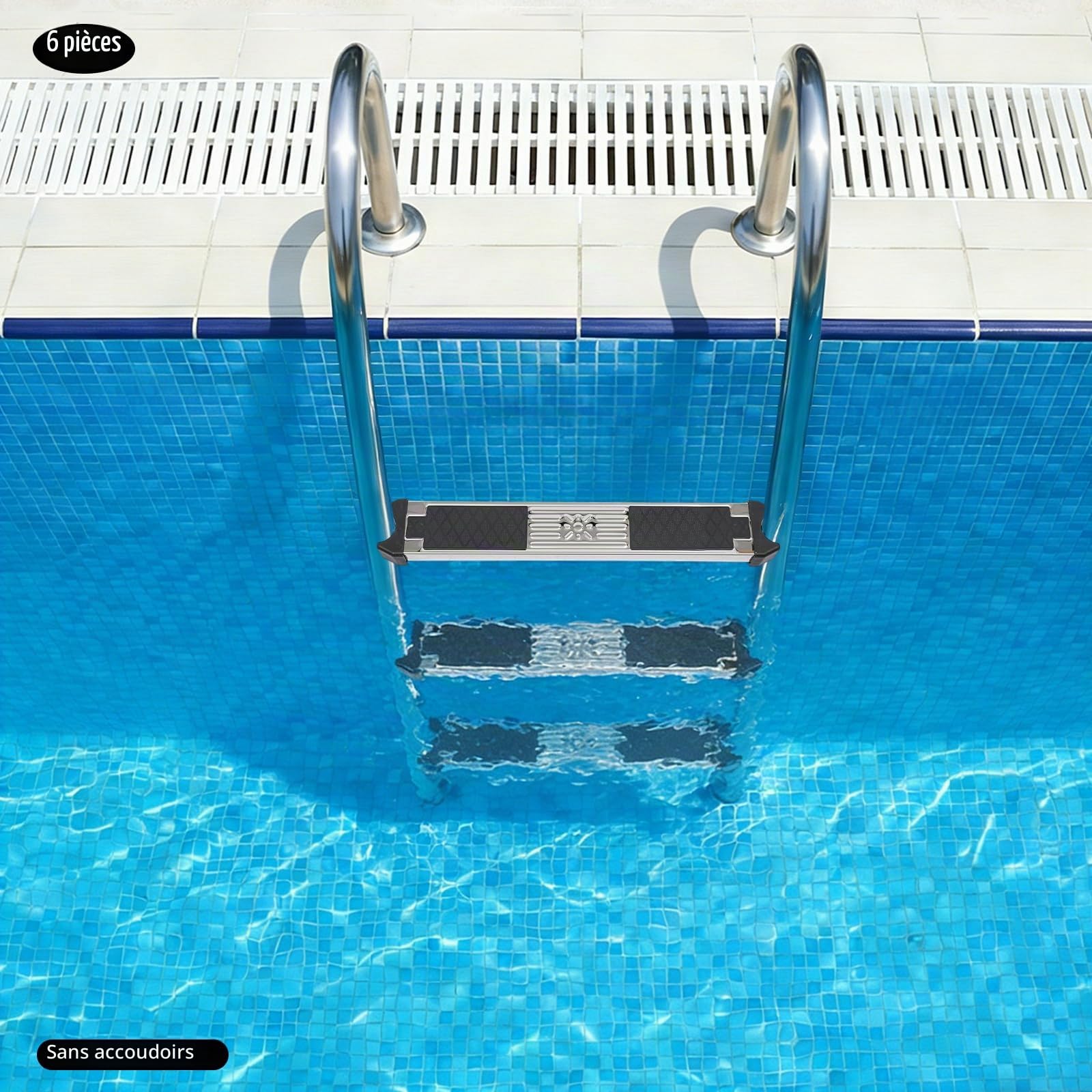 Lot de 6 marches de rechange pour échelle de piscine en acier inoxydable avec coussinet en caoutchouc antidérapant et vis, pour piscines encastrées, piscines hors-sol et spas, capacité de 150 kg, 49,3