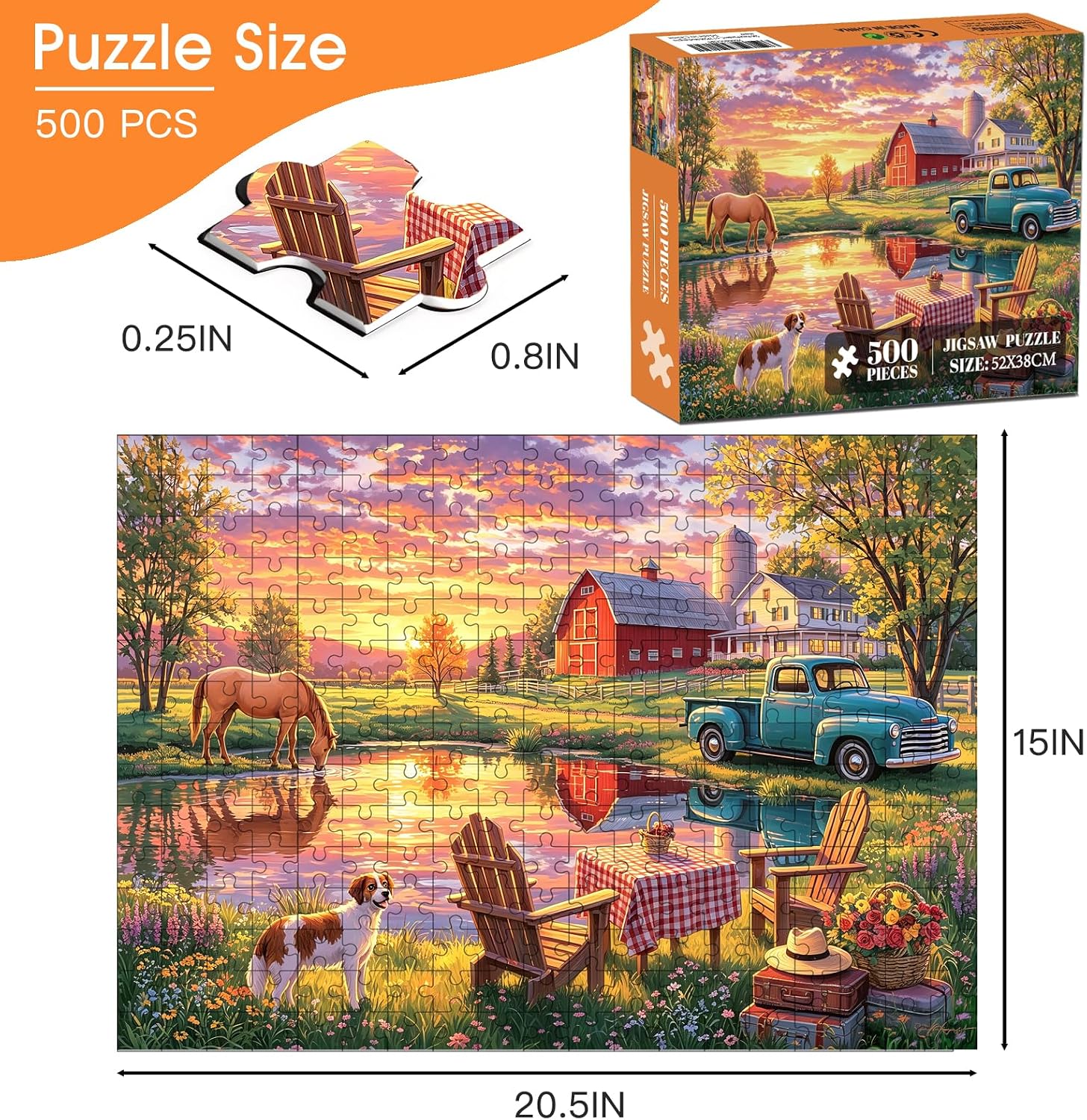500 Piece Country Farm Dog Jigsaw Puzzle for Adults image 2