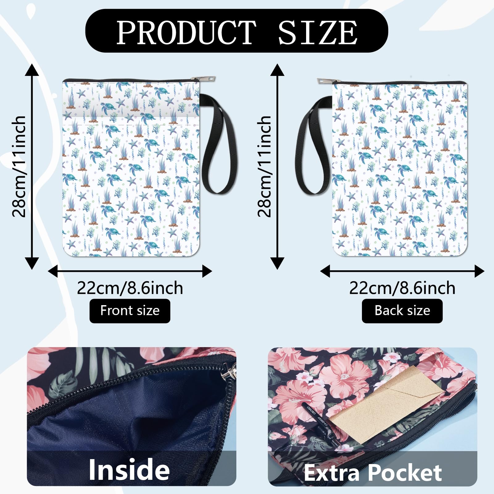 CRASPIRE Turtle Book Sleeve Starfish Book Protector Submarine World Book Covers for Paperbacks Washable Fabric Cloth Book Cover with Zipper and Extra Sleeve Pocket for Book Lovers Classmate Gifts - Image 2