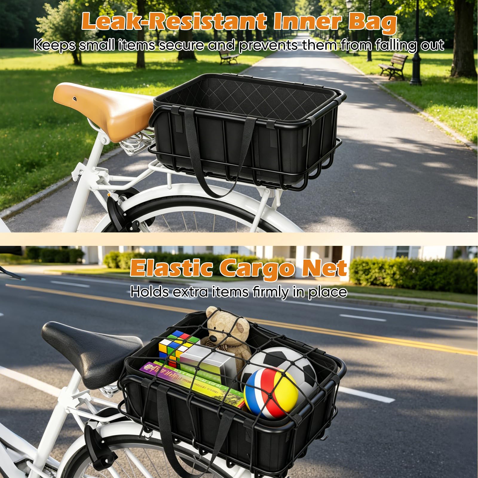 Cestino Bicicletta Posteriore,Portapacchi Bici Posteriore 25 kg,Cestino BiciAntiruggine, Universale per Bici ed E-Bike, Include Rete Elastica e Fodera