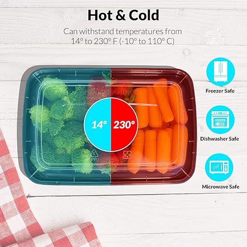 Miniatura 4 de Reli. Recipientes de preparación de comidas de 28 onzas con tapas, paquete de 50 unidades, sobrantes para llevar, aptos para microondas, recipientes