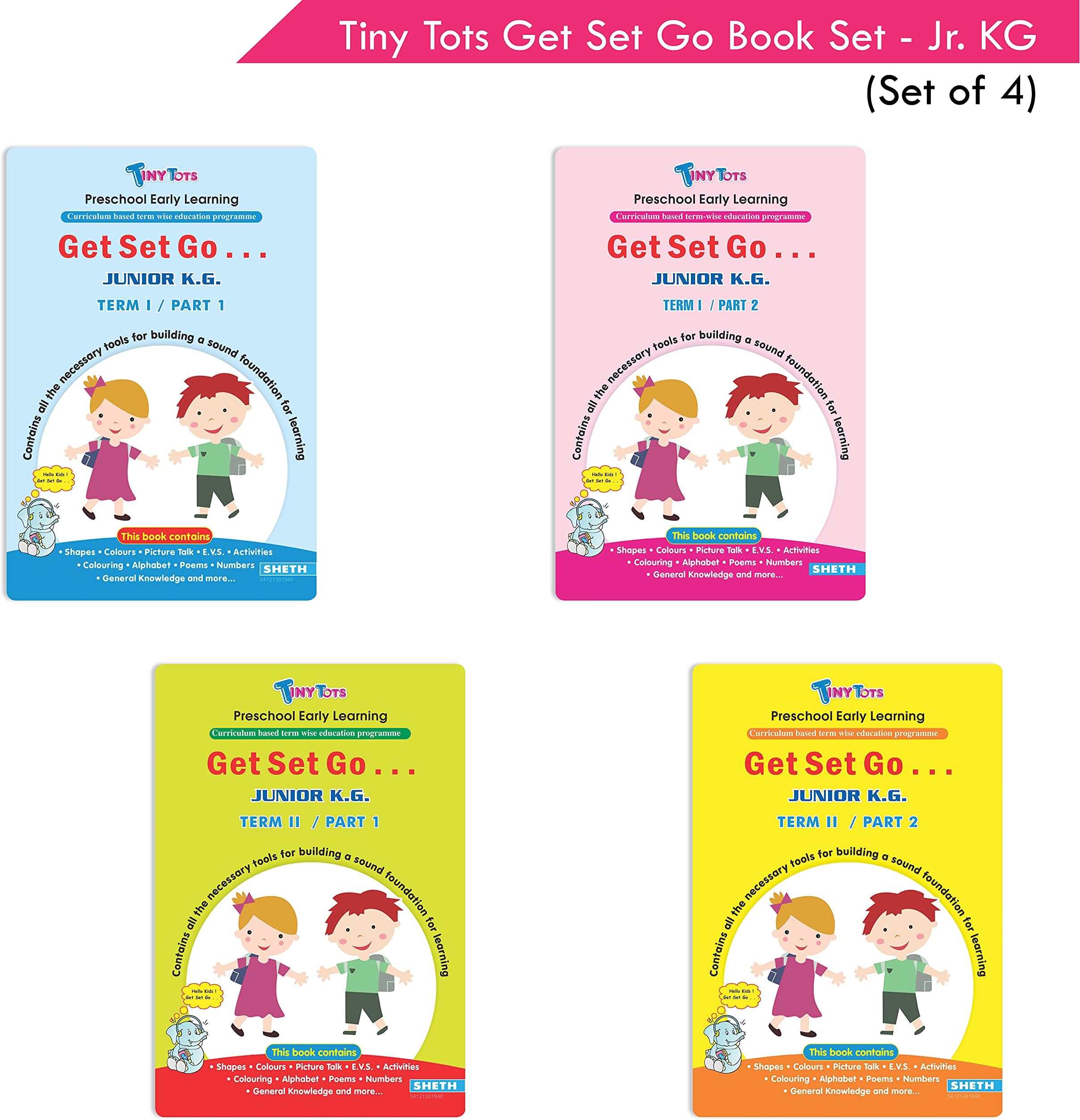 Tiny Tots Get Set Go Preschool Learning Junior KG Books Set of 4 For Children, Aligned with NEP 2020 and NCF Standards, Term wise Education Books| Ages 4-5 Years