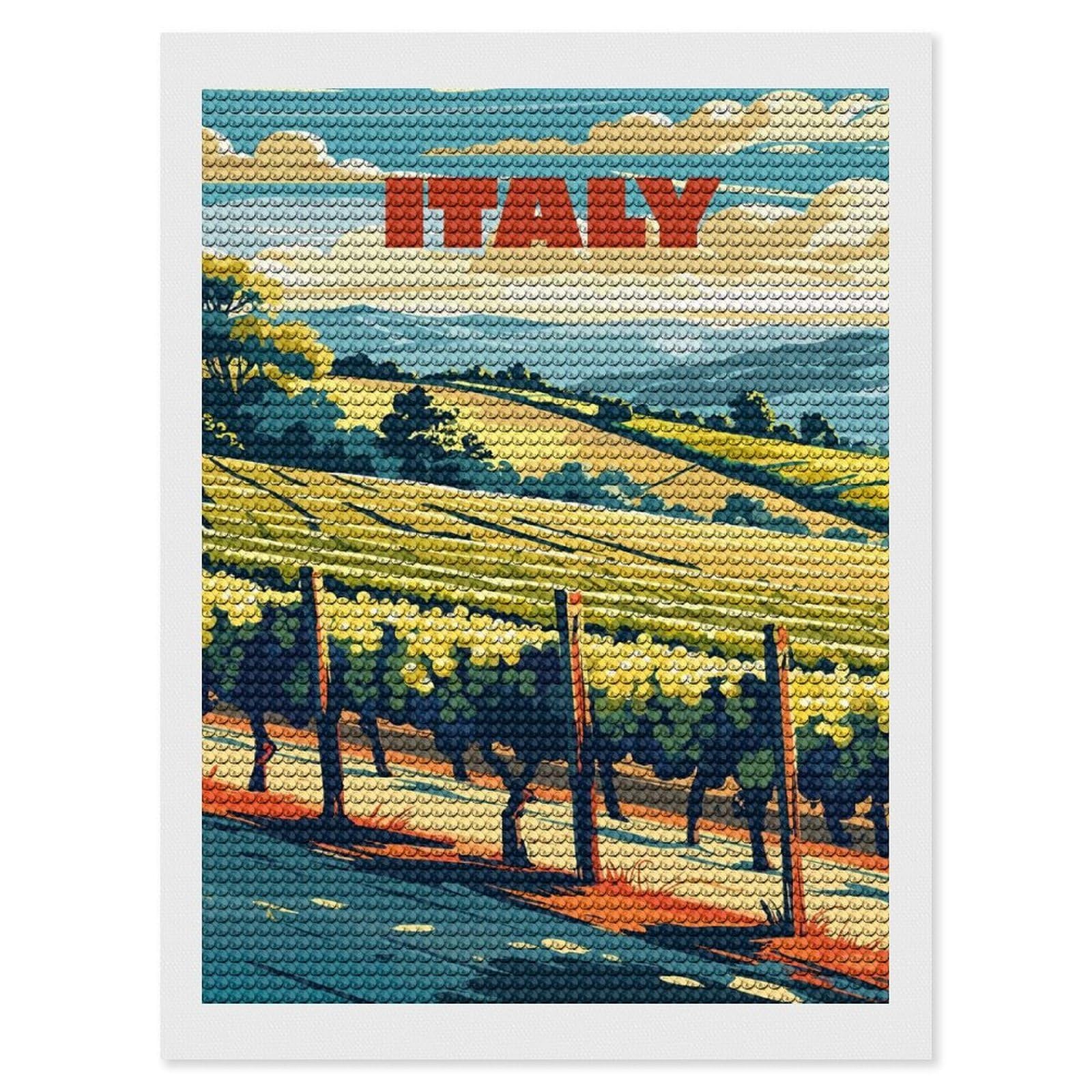 Junmoney Italy Vineyard Landscape Travel 5D Diamond Painting Kit 12"x16", Relaxing DIY, Mindful Craft Project, Full Kit Included, Thoughtful Present