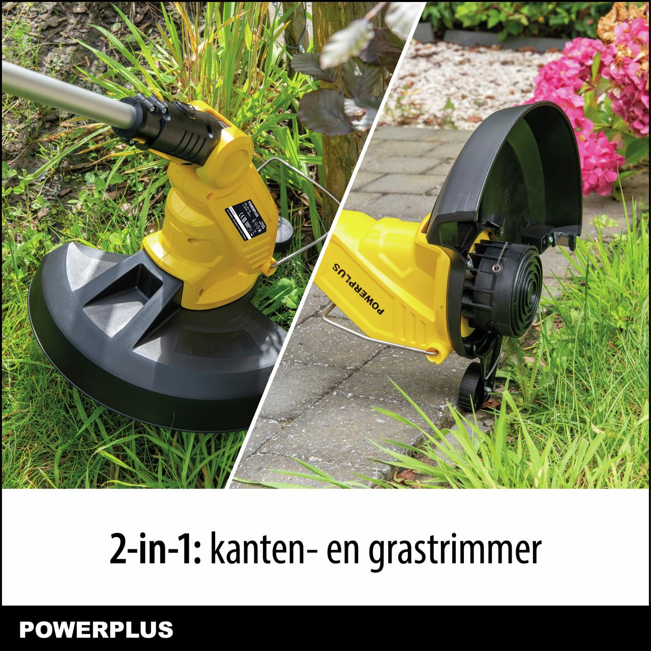 POWERPLUS Tosaerba elettrico POWXG30031-450 W e 300 mm Ø, strumento da giardino 2 in 1 come tosaerba e boratrice per il tuo giardino