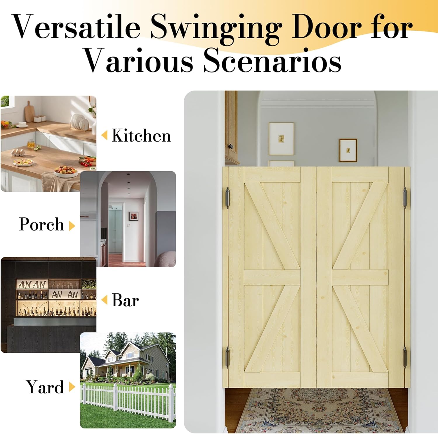 WINSTELLAR Swinging Cafe Doors Pine Wood Bar Saloon Swing Half Door with Metal Hinges Auto-Closing for Commercial,House, Kitchen, Hallway, Doorway (36" x 42")