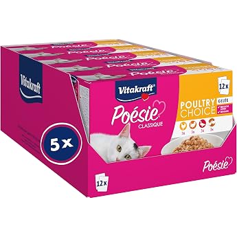 Vitakraft Po sie Classic Wet Cat Food Jelly Cat Food with Chicken with Turkey with Poultry with Duck No Added Sugar and Grains 5 Packets of 12 x 85 g