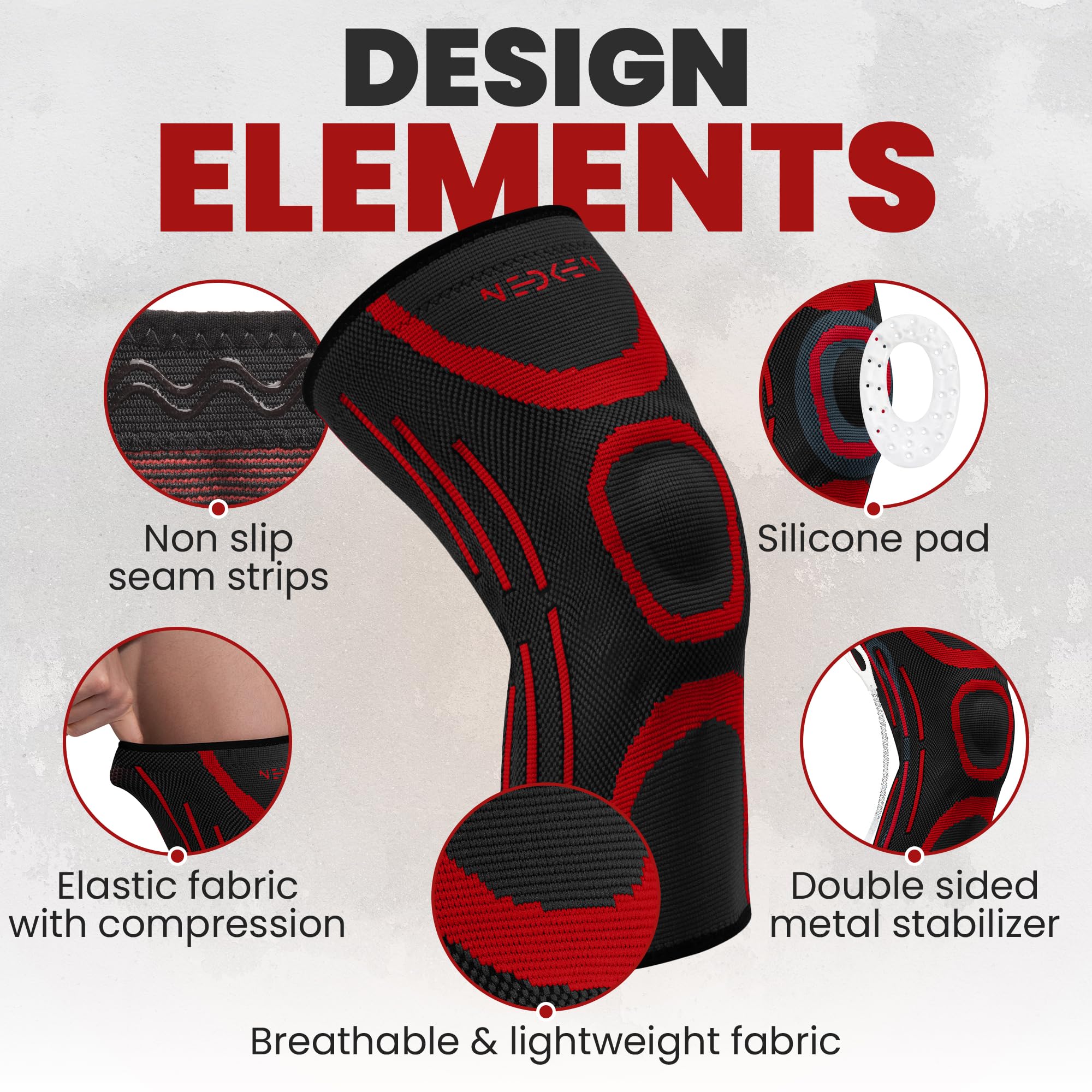 Rodillera - Rodilleras Ortopédicas para Menisco y Ligamentos, Compresión Estabilizadora y Soporte Deportivo para Rodilla, Ideal para Running, CrossFit, Baloncesto y Fútbol (Rojo, L)