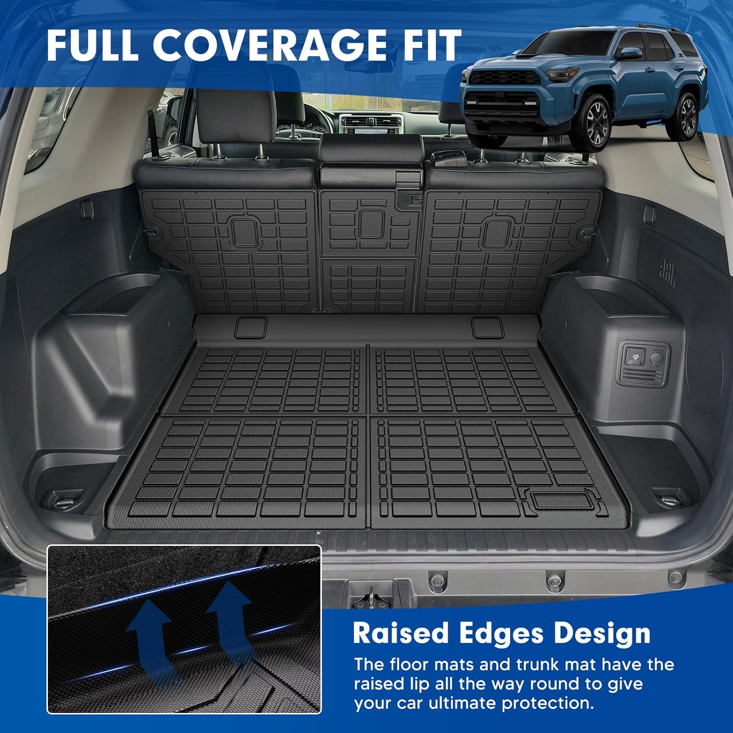 Mixsuper Cargo Liner for Toyota 4Runner 2010-2024 5 Seater (No 3rd Seat or No Sliding Cargo Deck), All Weather Cargo Mat Backrest Mat TPE Back Seat Cover Protector for 4Runner Accessories