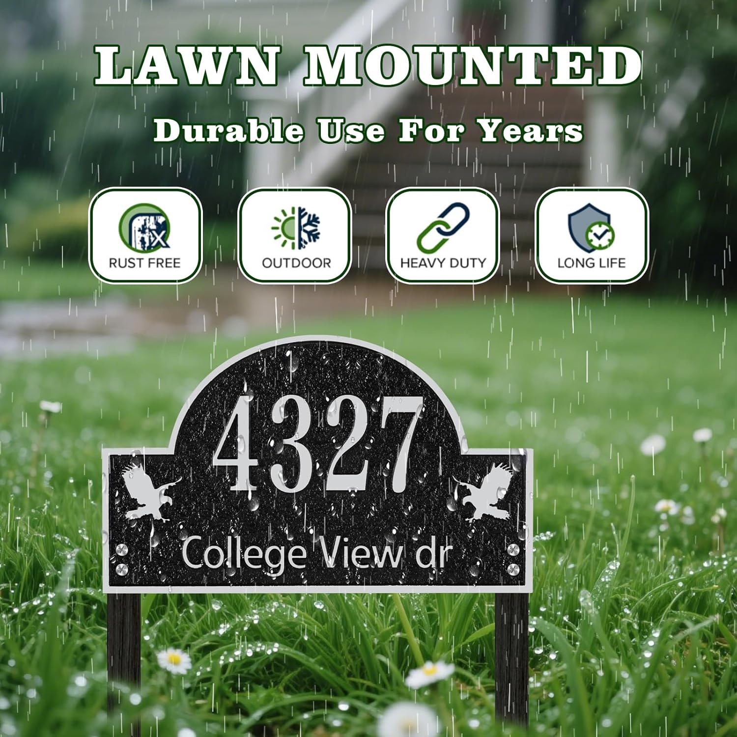 Lawn Address Plaque - Personalized House Number Sign,Address Numbers for House Yard Garden Large Option with Stakes,Style 5