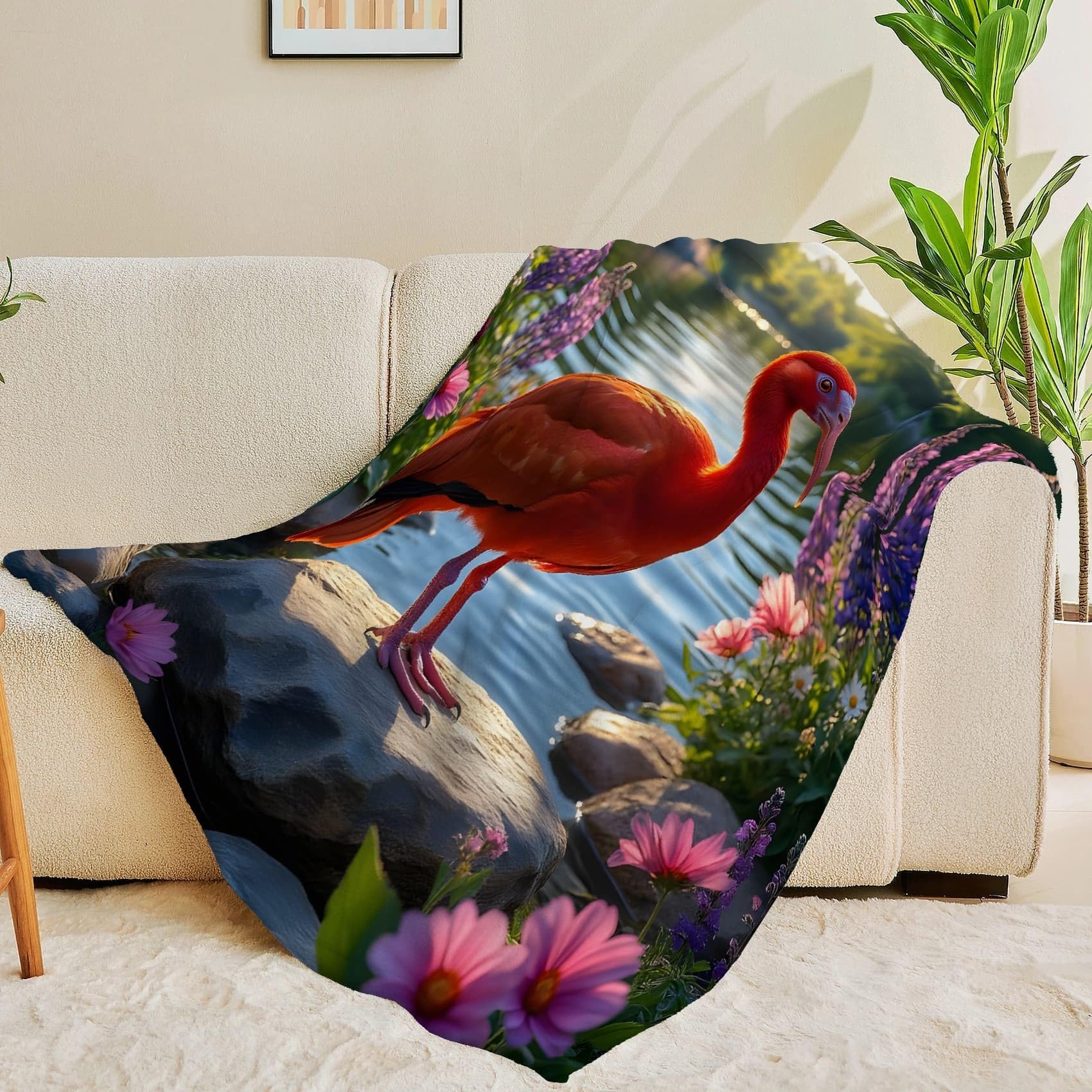 Koc Fioletowy Kwiatowy Koce Ibis Czerwony Koc Łóżko Pojedyncze Ciepłe, Miękkie Koce Sofa Puszysty Flanelowy 180 x 200 cm Na Wszystkie Pory Roku