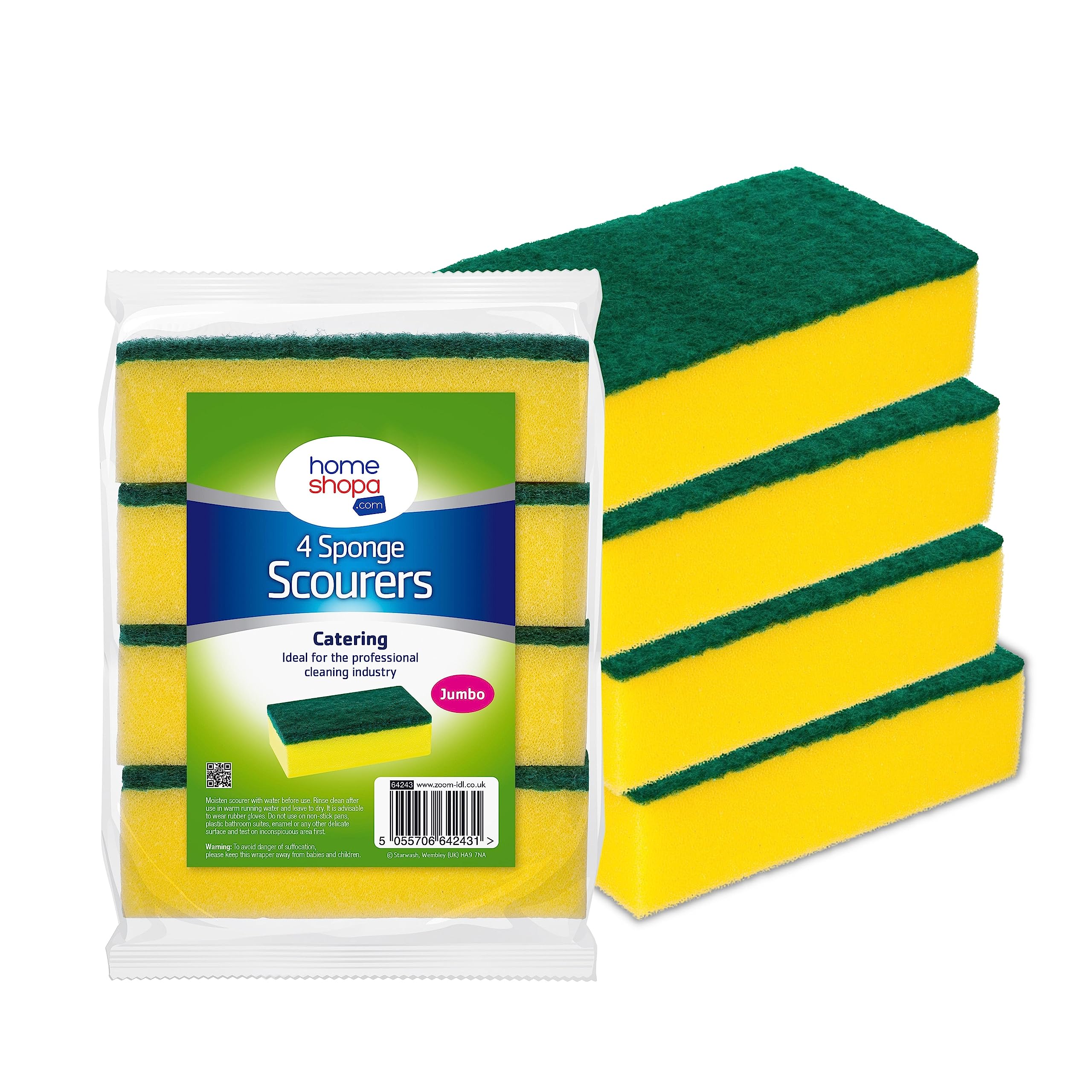 HOMESHOPA Heavy Duty Scrub Sponges, 4 Pack Catering Sponges Scourers, Non-Scratch Washing Up Scrubbing Dual Sided Dishwashing Cleaning Scourer, Reusable Scrub Pads for Kitchen Bathroom Pots Pans