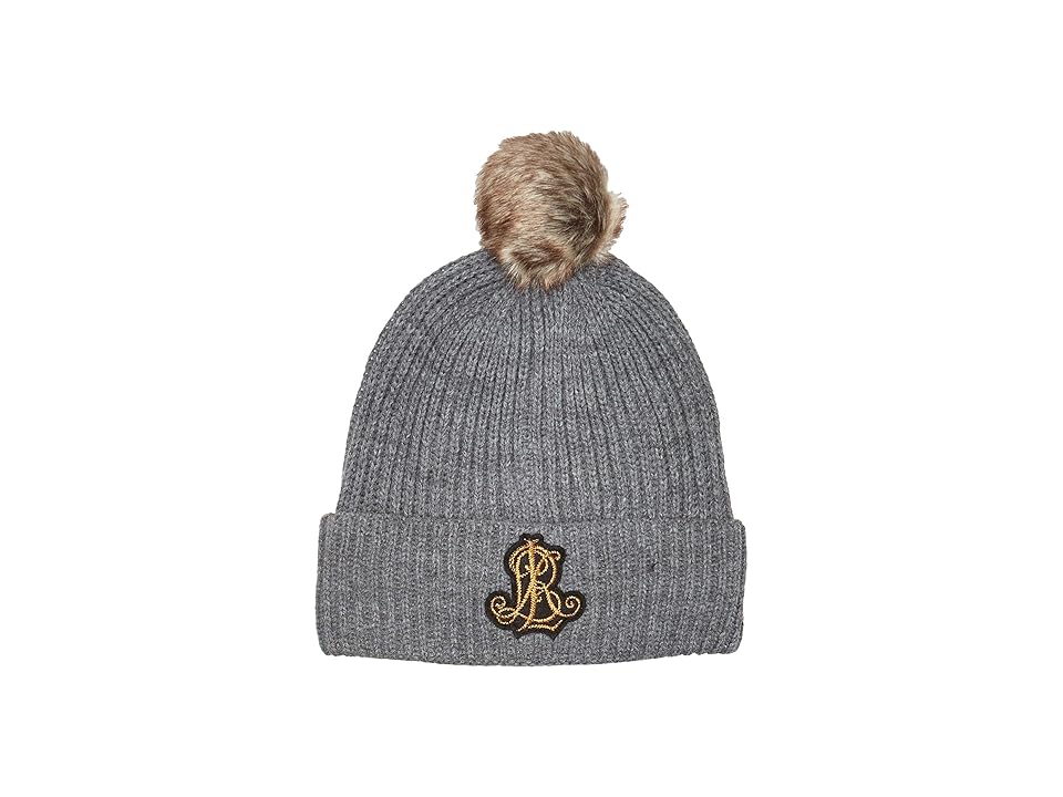 

LAUREN Ralph Lauren Rib Logo Patch Hat (Medium Grey Heather) Cold Weather Hats