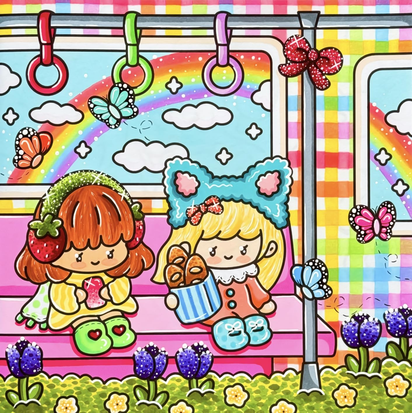 Little Cuties: Spring Kawaii Girls Coloring Book: Cute and Cozy Coloring Scenes for Kids and Adults - Preview 4