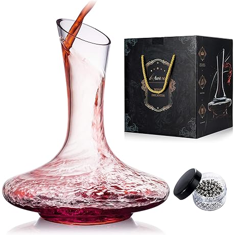 Aerating Wine Decanter, 100% Lead-free Crystal Glass Wine Carafe