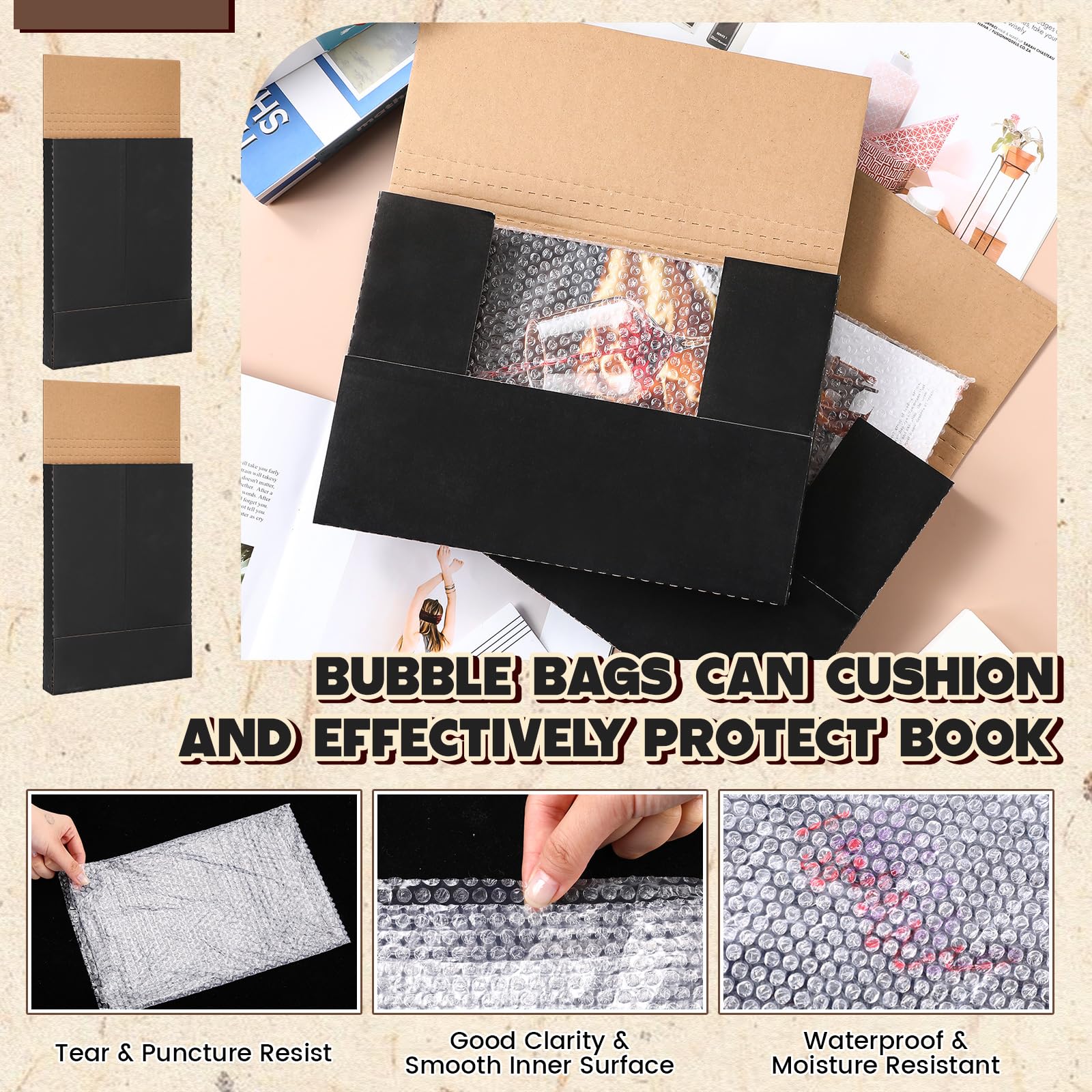Fullhawl Paquete de 30 sobres de cómics corrugados con 30 bolsas de burbujas, caja de envío de cómics, caja de fotos de cartón fácil de plegar para embalaje por correo, altura ajustable (negro, 7.8 x