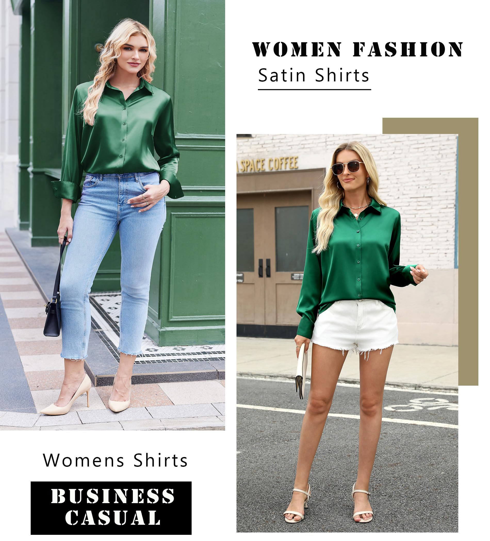 Zeagoo Satin Blouses for Women Silk Button Down Shirts Long Sleeve Business Casual Tops