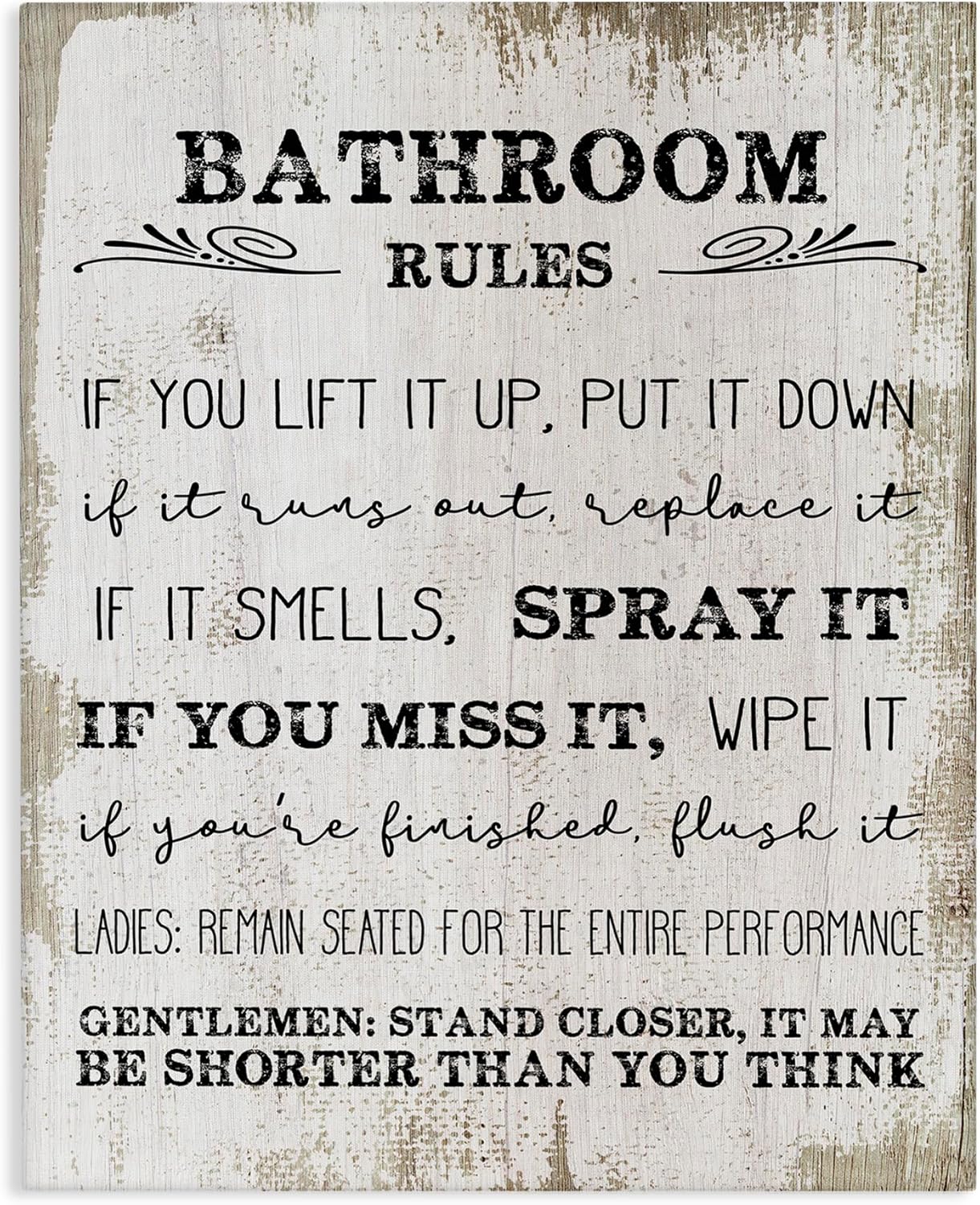 Stupell Industries Rustic Bathroom Rules Humor, Designed by Daphne Polselli, 24 x 30, Canvas Wall Art