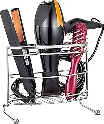 Organizador Banheiro Porta Secador de Cabelo Suporte Cromado Chapinha e Escova