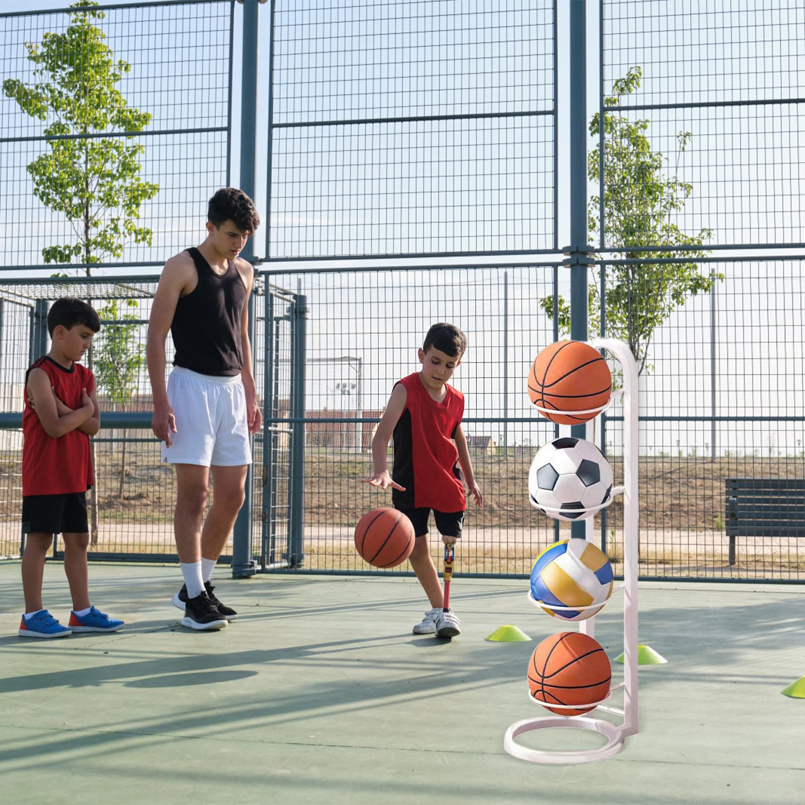 Estante de almacenamiento para pelotas, soporte para pelotas, estante de fútbol, estante de fútbol integrado multicapa, estante extraíble para baloncesto y fútbol, estante de almacenamiento