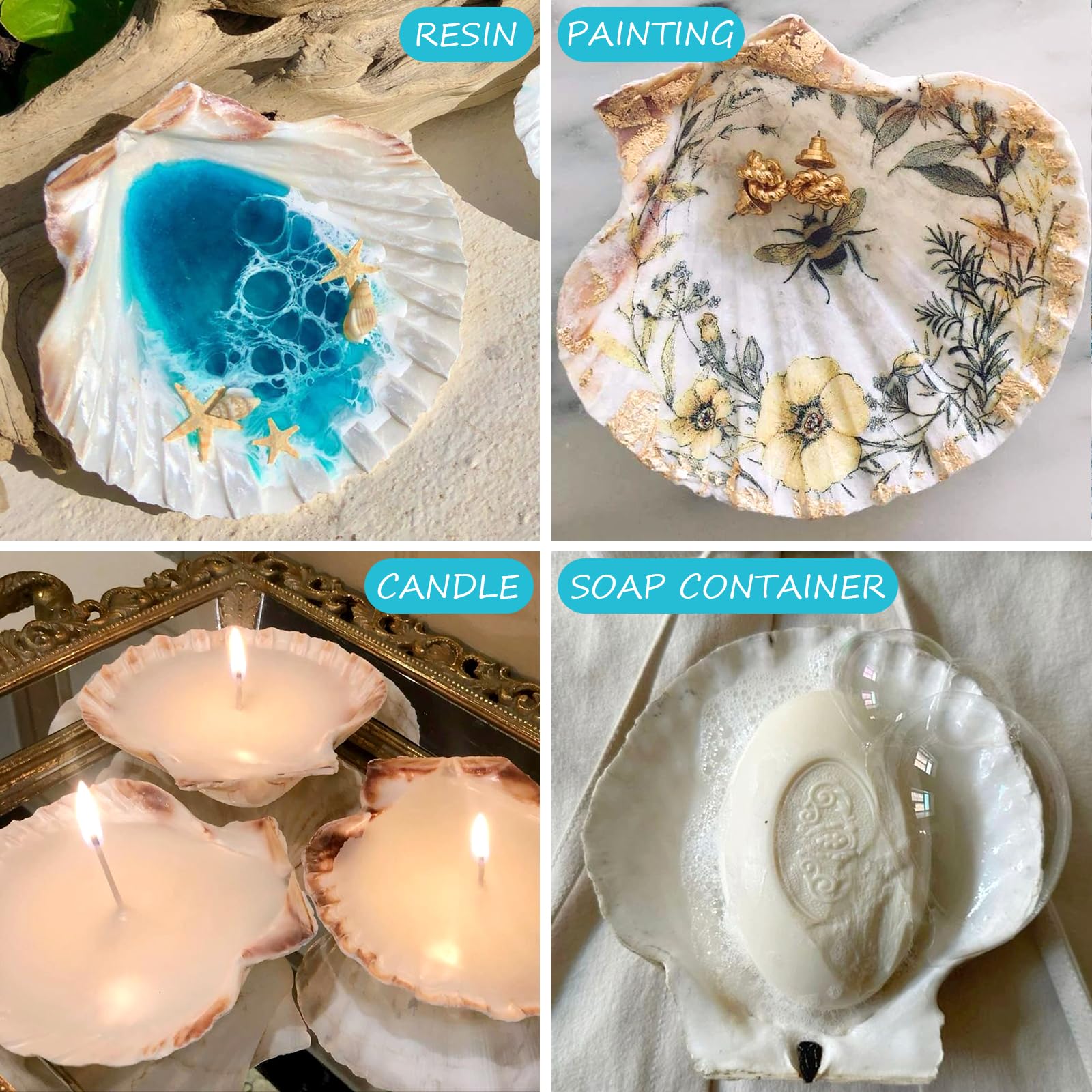 6 conchas de vieira para manualidades de 4 a 5 pulgadas, conchas blancas grandes naturales para decoración de manualidades, pintura del hogar, hornear y playa, decoración de fiesta de boda