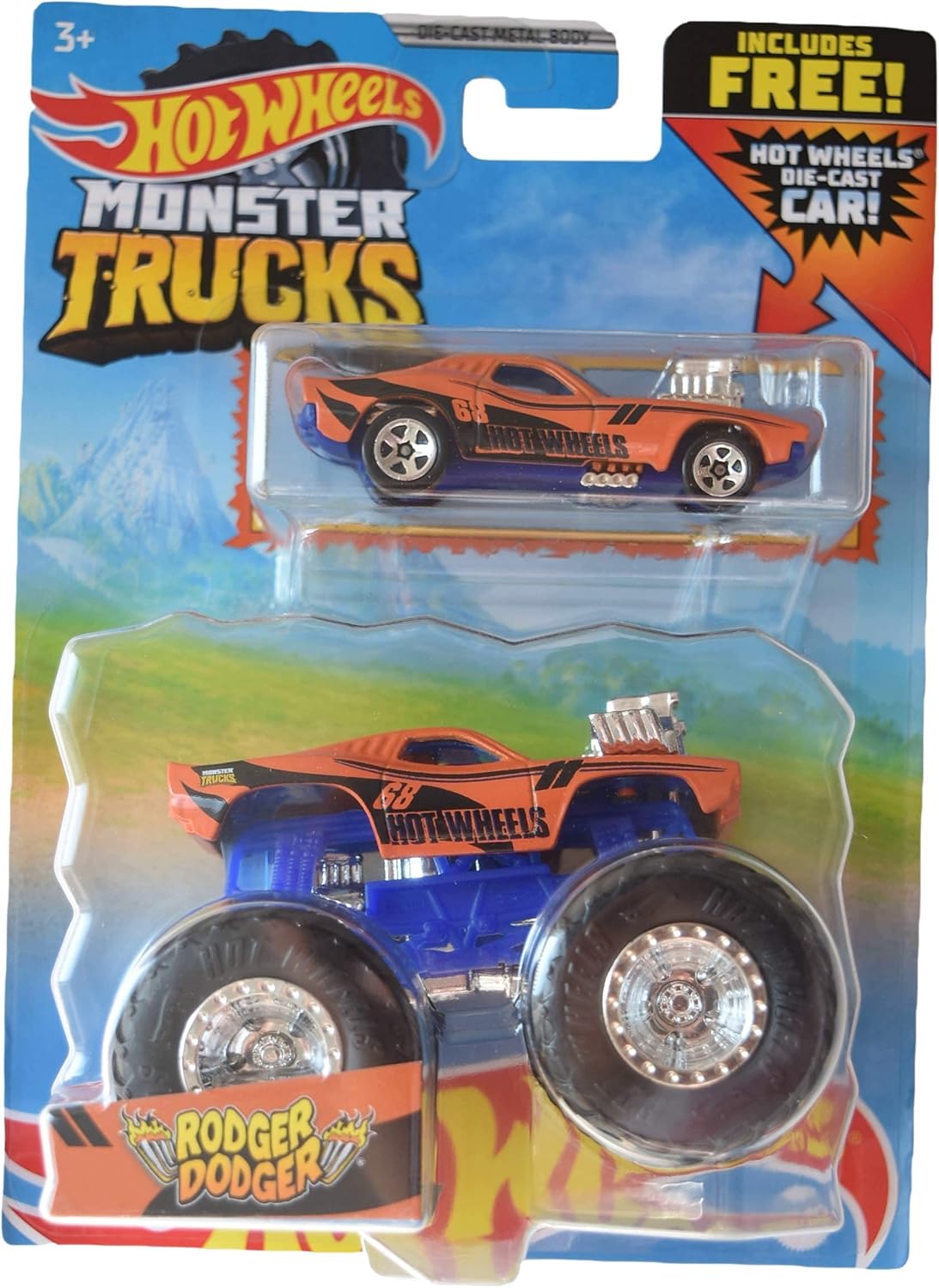 Hot Wheels Monster Trucks Rodger Dodger, [Orange] Includes Die Cast Car 1:64 Scale