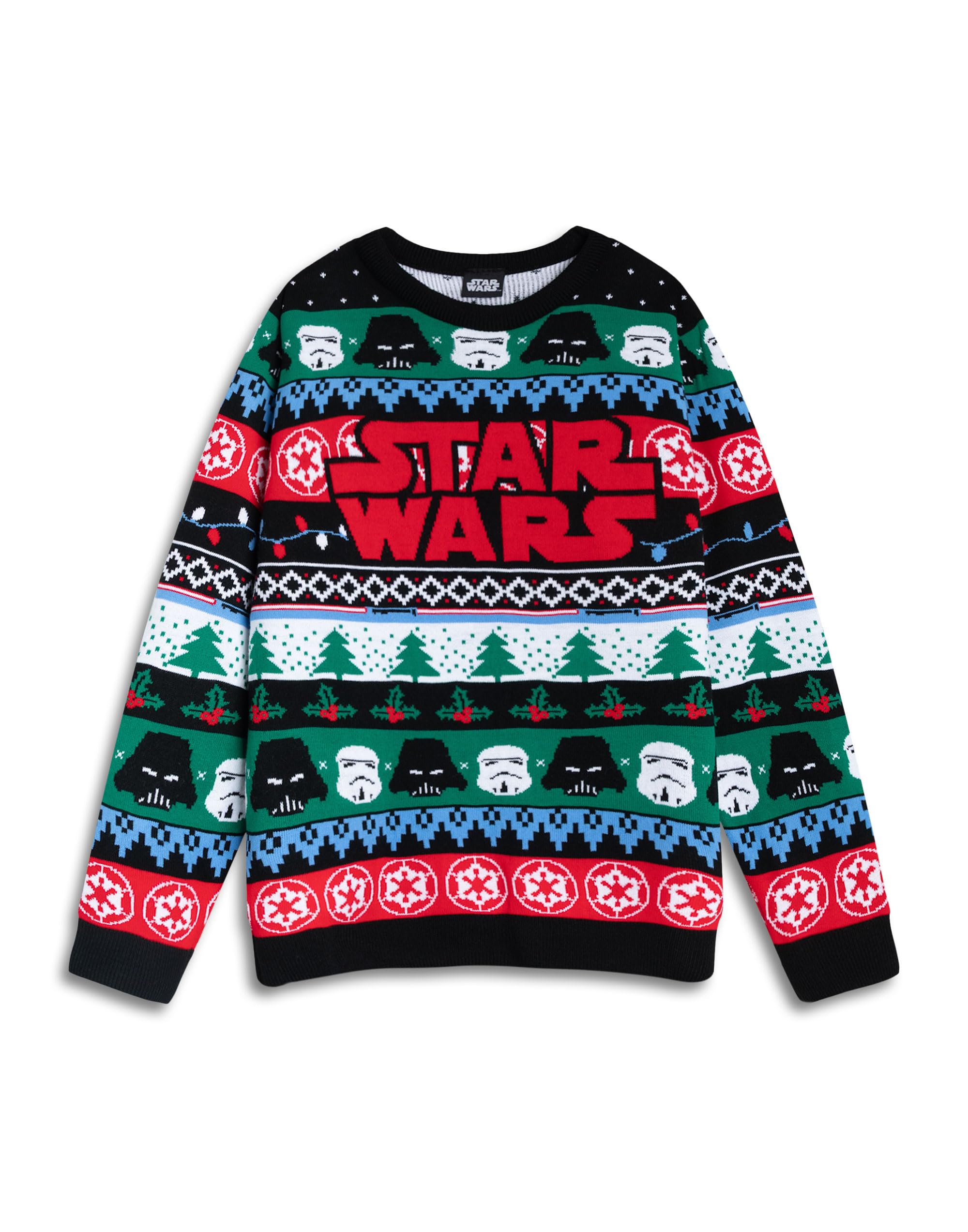 Star Wars Stormtroopers Darth Vader Multicoloured Logo Christmas Jumper | Long Sleeve Crew Neck for Christmas Celebrations | Festive Men's Apparel Merch - XX-Large