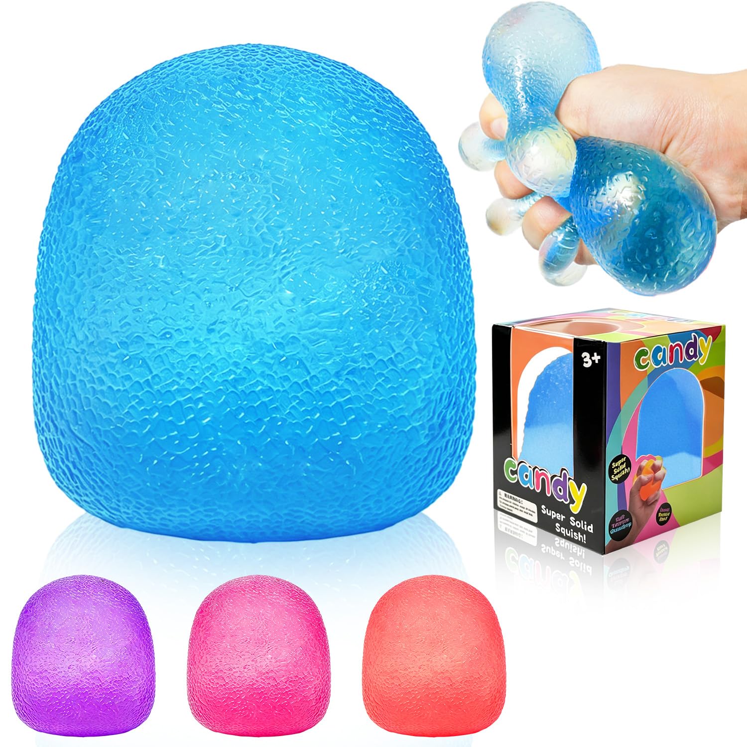 Sugar Squishy Fidget Toys Stress Balls for Kids Adults, Sensory Slow Rise Squeeze Ball, Candy Stretchy Squeeze Stress Relief Balls for Anxiety Stress Relief,Birthday, Party Favors Gifts (Blue)
