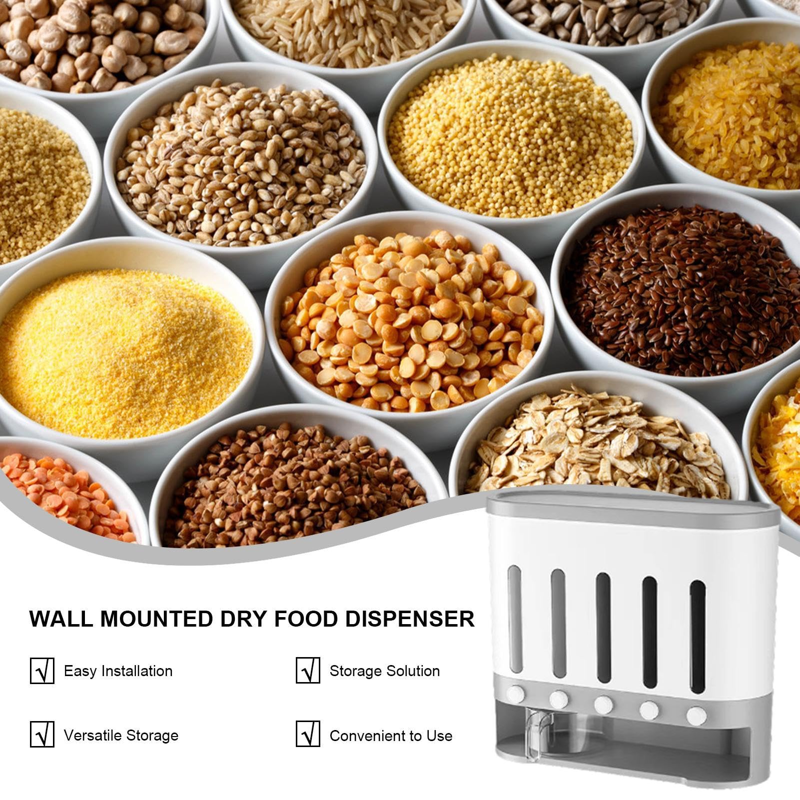 Récipient de stockage de céréales – Distributeur de céréales mural à 5 compartiments, rangement de riz avec fenêtre visible pour distributeurs de nourriture pour noix, céréales, collations, haricots