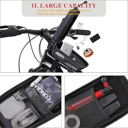 Miniatura 6 de Aoben Bolsa de marco frontal para teléfono de bicicleta de montaña para bicicleta de carretera, carcasa rígida de EVA, soporte de teléfono de
