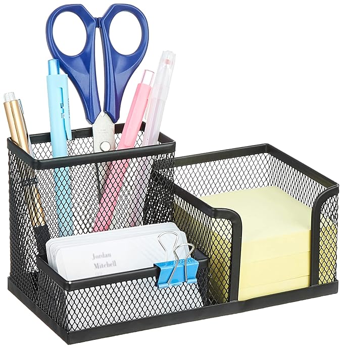 Amazon Brand – Solimo 3-Compartment Metal Mesh Desk Organiser, Black at Rs. 299