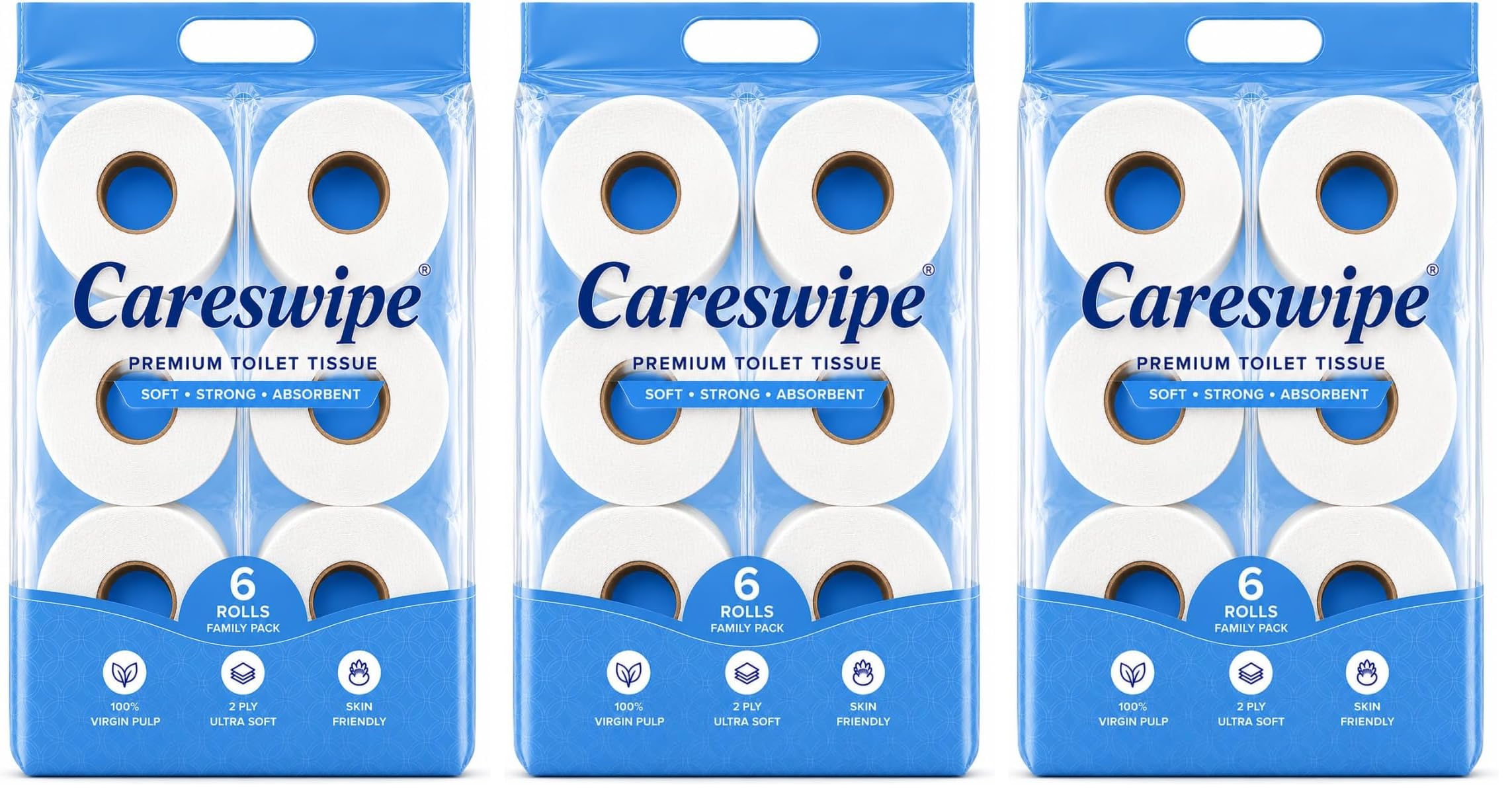 Careswipe 3-Ply Toilet Paper - Family Pack of 6 -10 Careswipe 3-Ply Toilet Paper - Family Pack of 6 -10