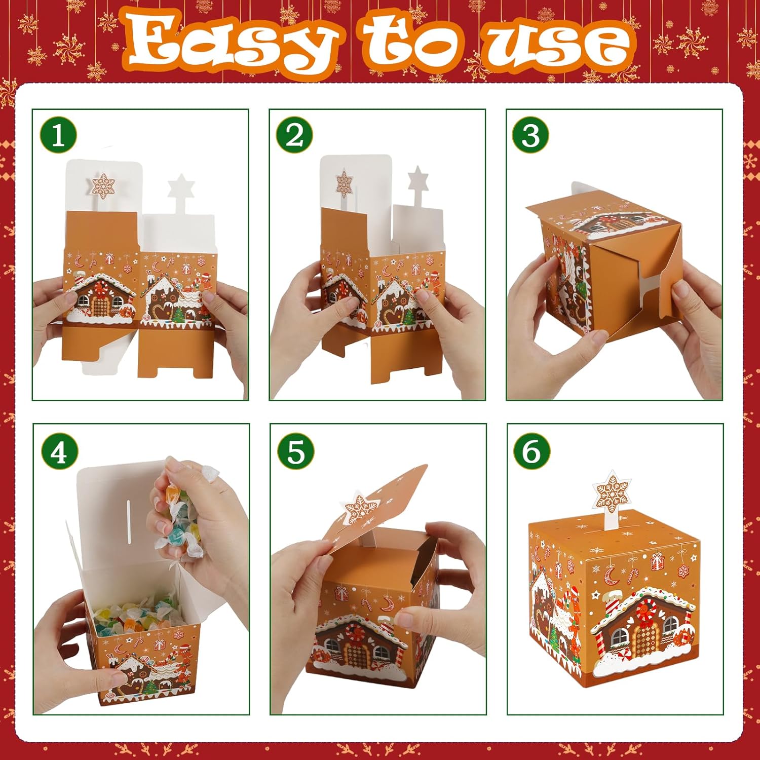 Qpout 27Pcs Christmas Kraft Paper Candy Boxes for Gift Giving,3D Xmas Goody Gift Cookies Treat Boxes,Decorative Christmas Favor Boxes for Holiday Xmas Party Favors Supplies Bag Fillers - Image 6