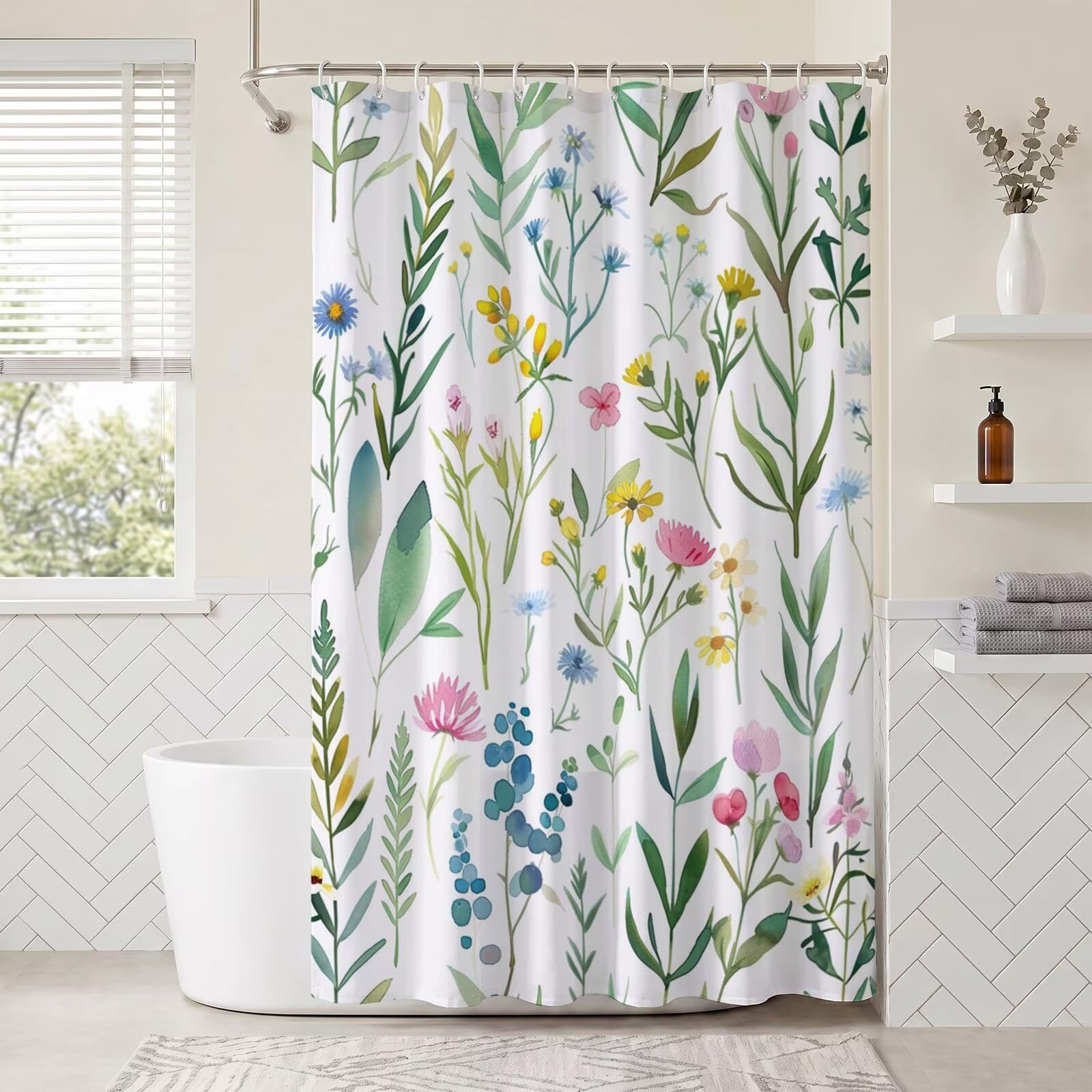 Rideau de douche fleurs sauvages 120x150 cm imperméable en polyester ZO-816