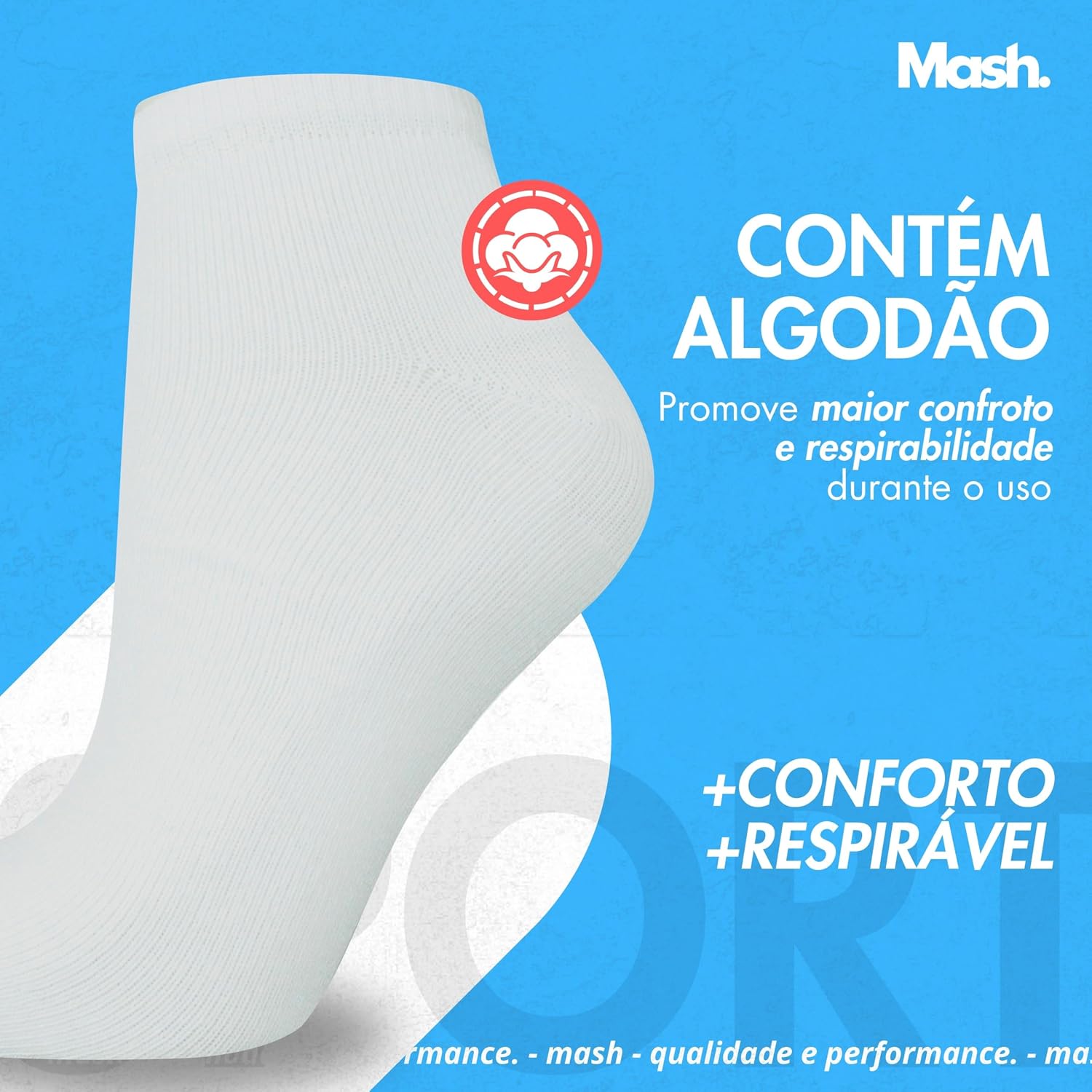Kit 10 Pares de Meia Cano Curto Esportiva Fina Algodão Mash