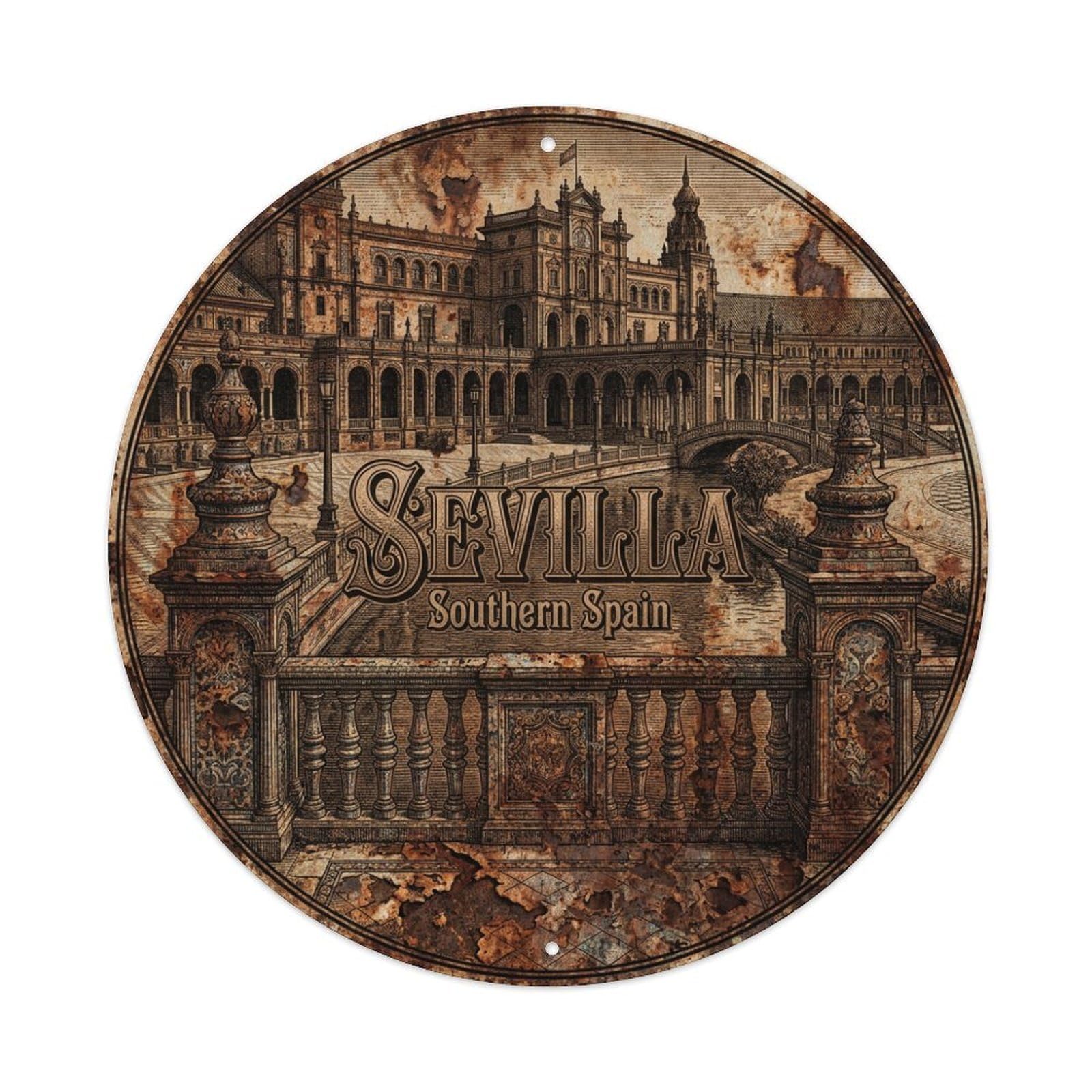 Vintage Travel Seville Spain Momento Metal Tin Sign
