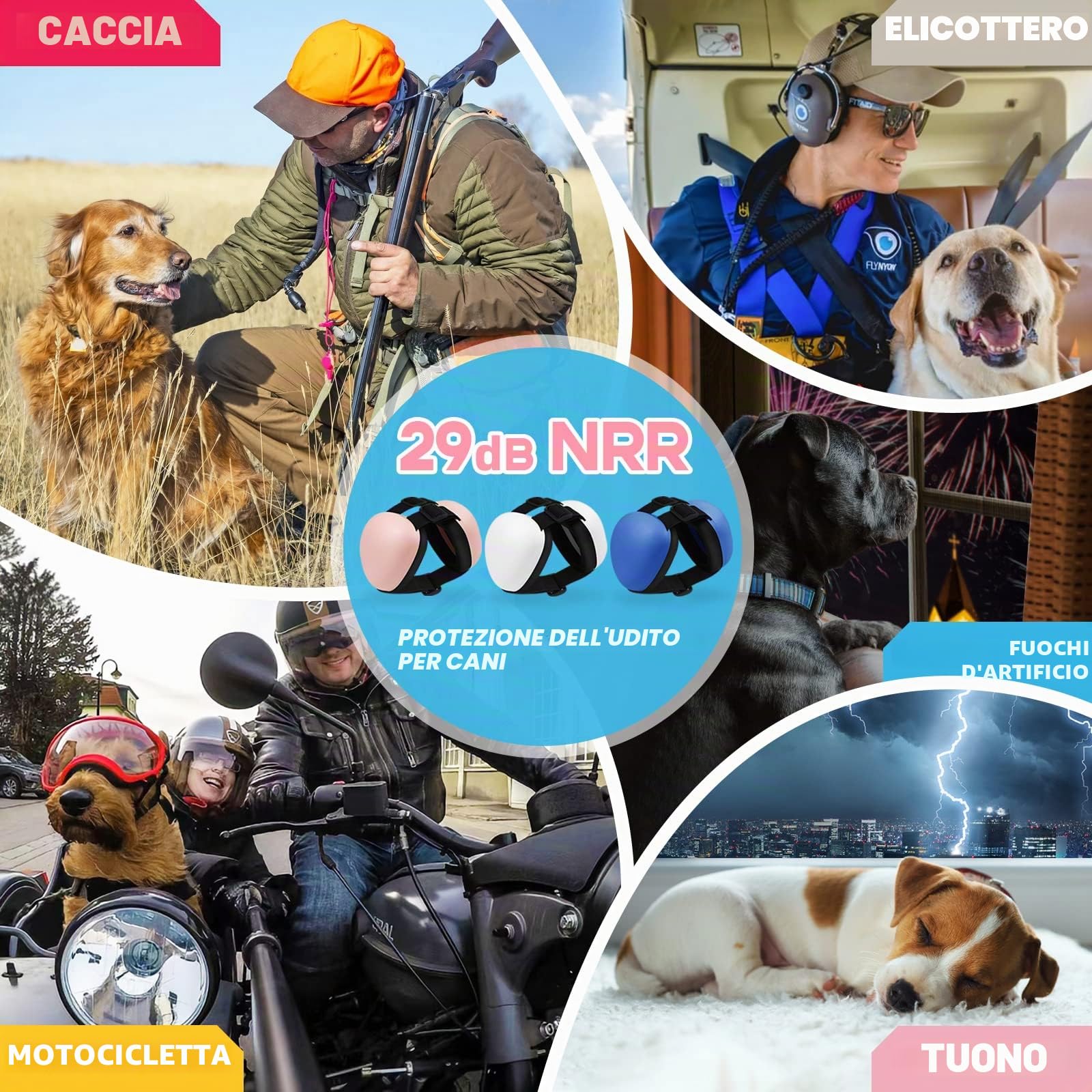 derYEP Paraorecchie per cani, protezione dell'udito, 29 dB, NRR, paraorecchie antirumore(L, Rosa)