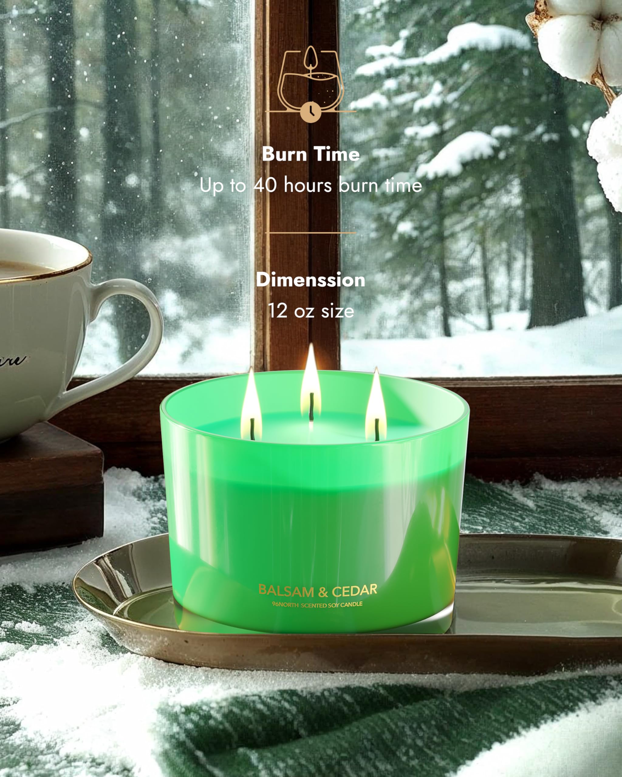 96NORTH Luxuriöse Kerze mit Balsam- und Zedernduft, große Kerze mit 3 Dochten, bis zu 40 Stunden Brenndauer, 100 % natürliches Sojawachs, ideales Weihnachtsgeschenk