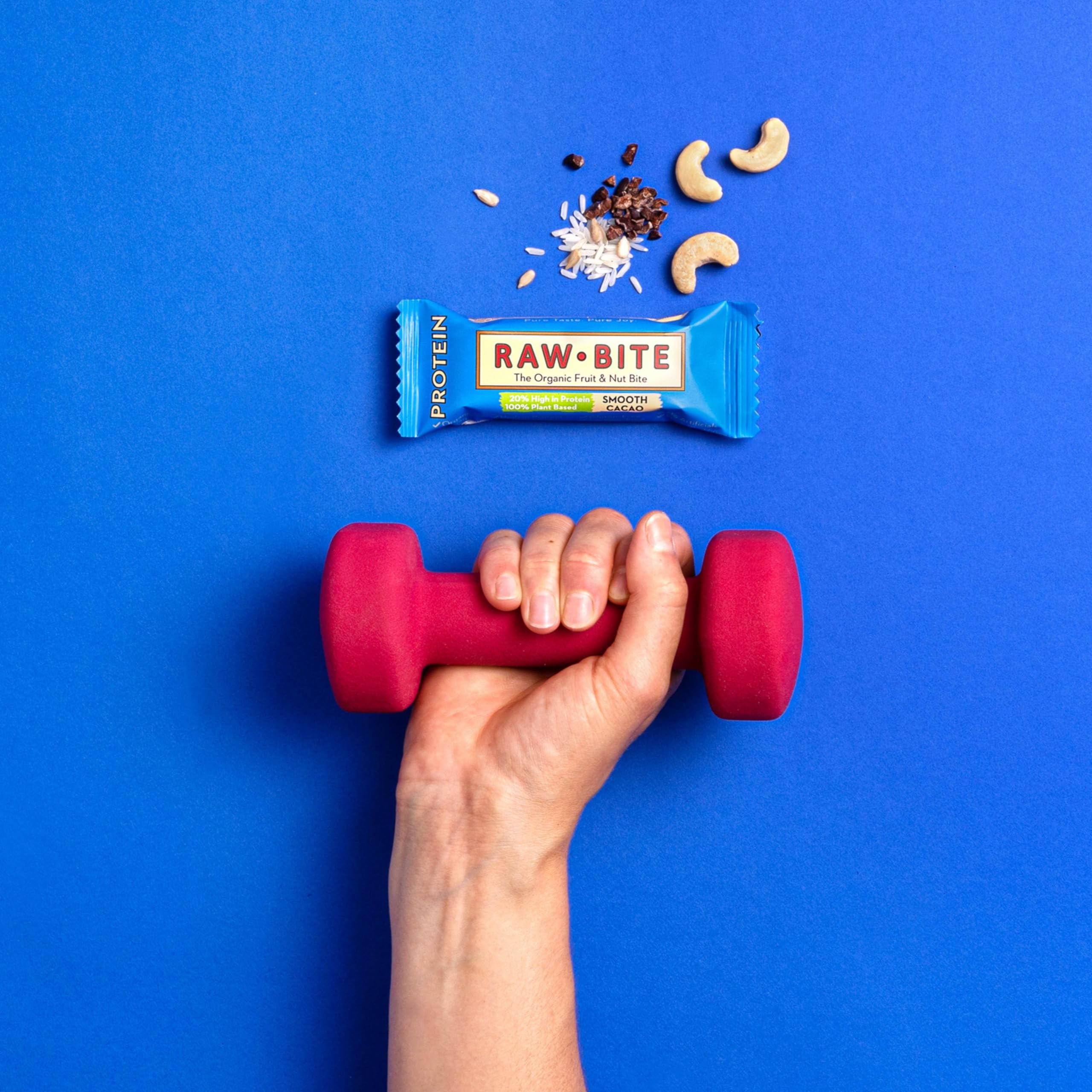 RawBite Barrita Ecológica Proteica con Cacao suave - Paquete de 12 x 45 gr - Total: 540 gr