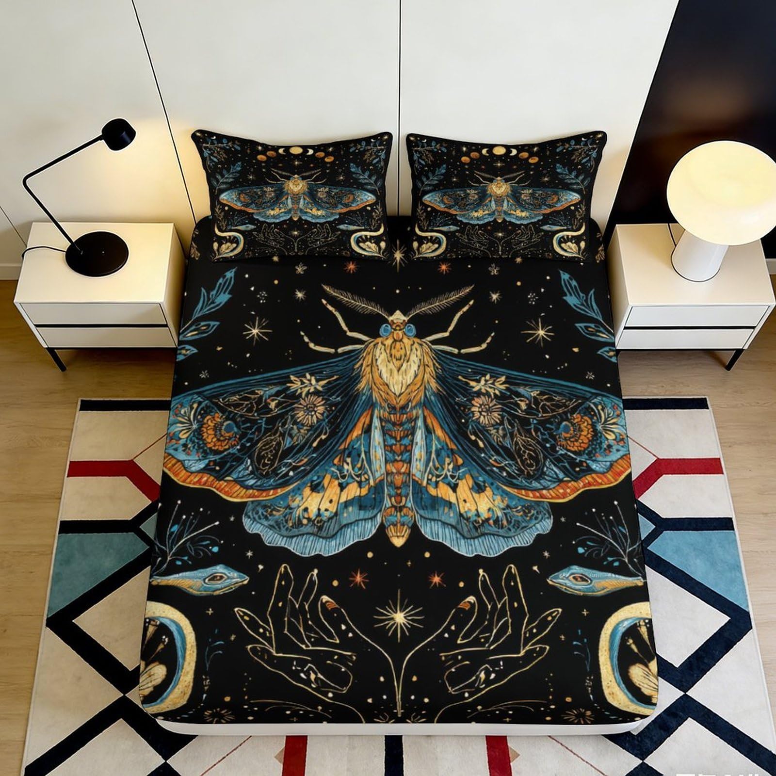 Pnayamiorkfel Style-7 3D Printed Mystical Moth Fitted Sheet Microfiber Decorative Night Sky Mattress Cover For Bedroom Dorm Decor 90X200x25cm