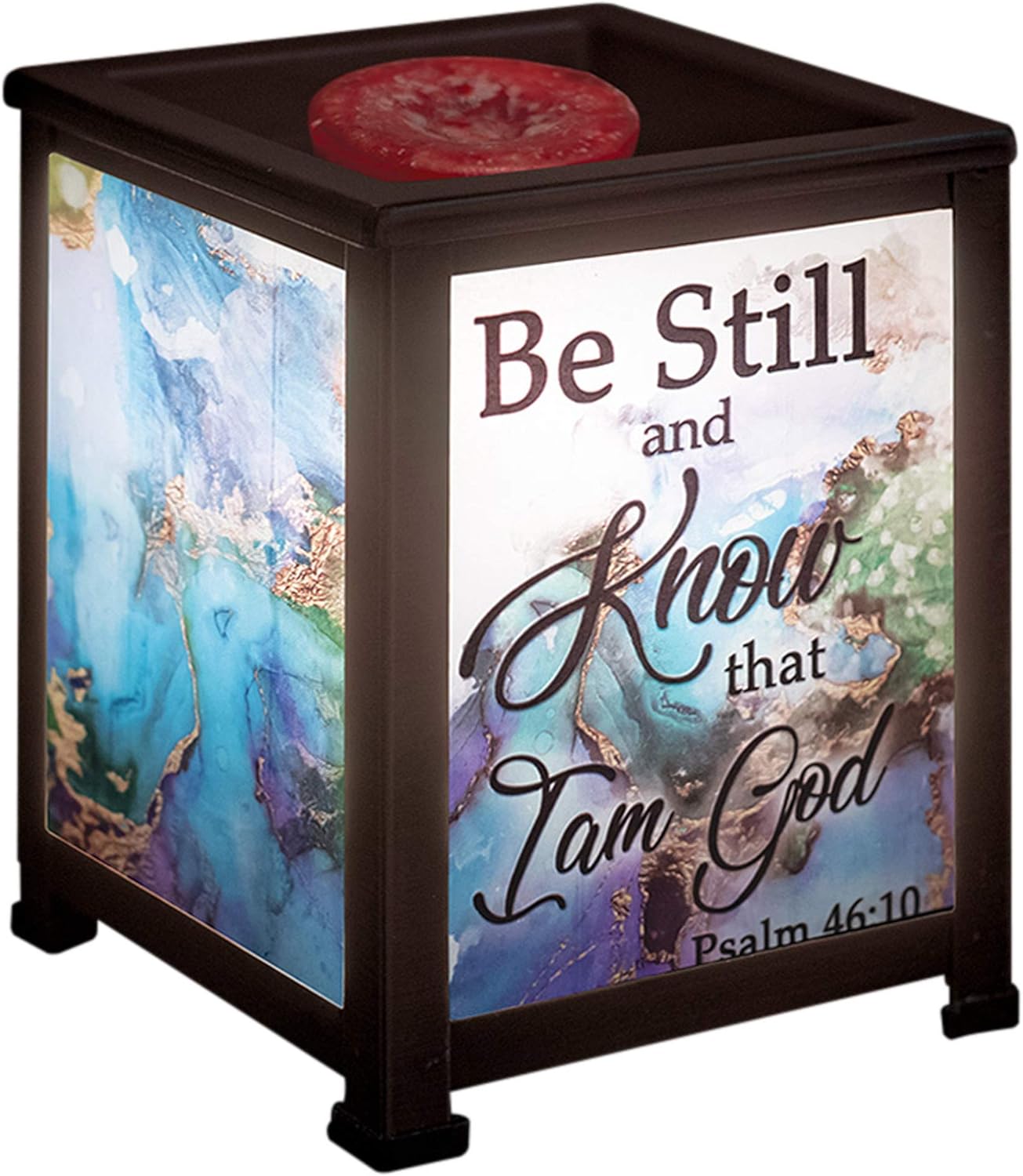 Elanze Designs Be Still and Know Inspirational Black Metal Electrical Wax Tart & Oil Glass Lantern Warmer