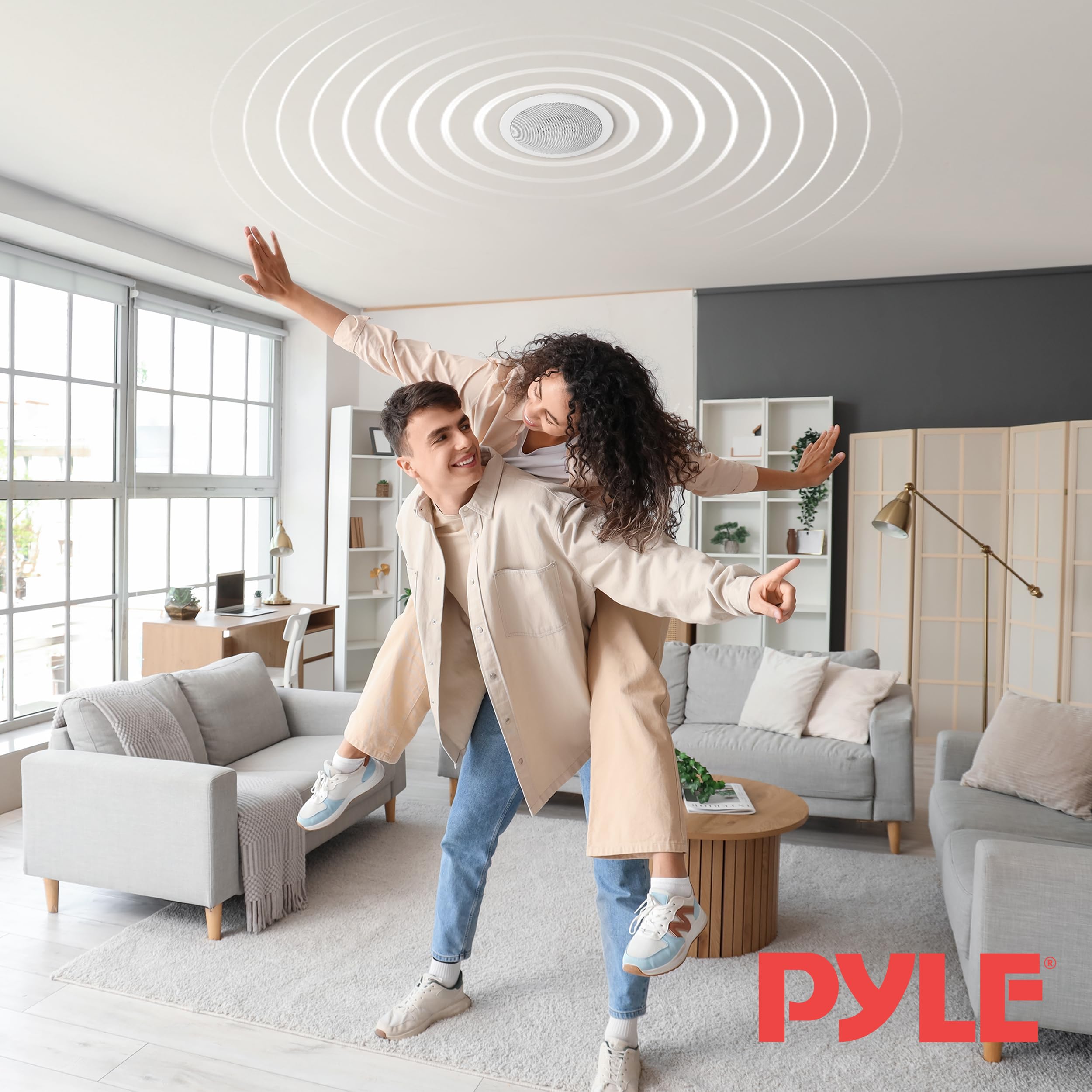 Pyle 5.25" Ceiling Wall Mount Speakers - 2-Way Weatherproof Full Range Woofer Speaker System Flush Design w/ 65Hz-22kHz Frequency Response 200 Watts Peak & Template for Easy Installation - PWRC52