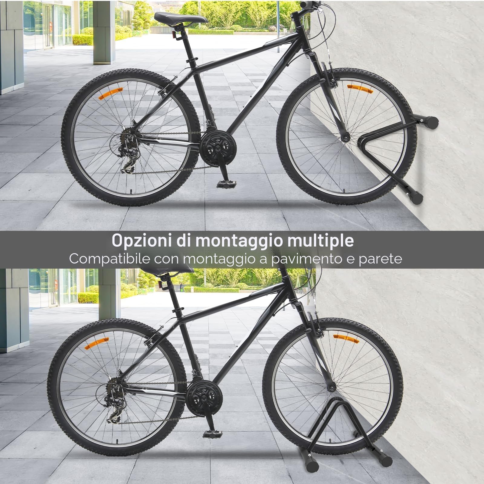Rastrelliera Per Biciclette Wyxron Portabici Da Terra Acciaio Regolazione Distanza Montaggio Pavimento Parete