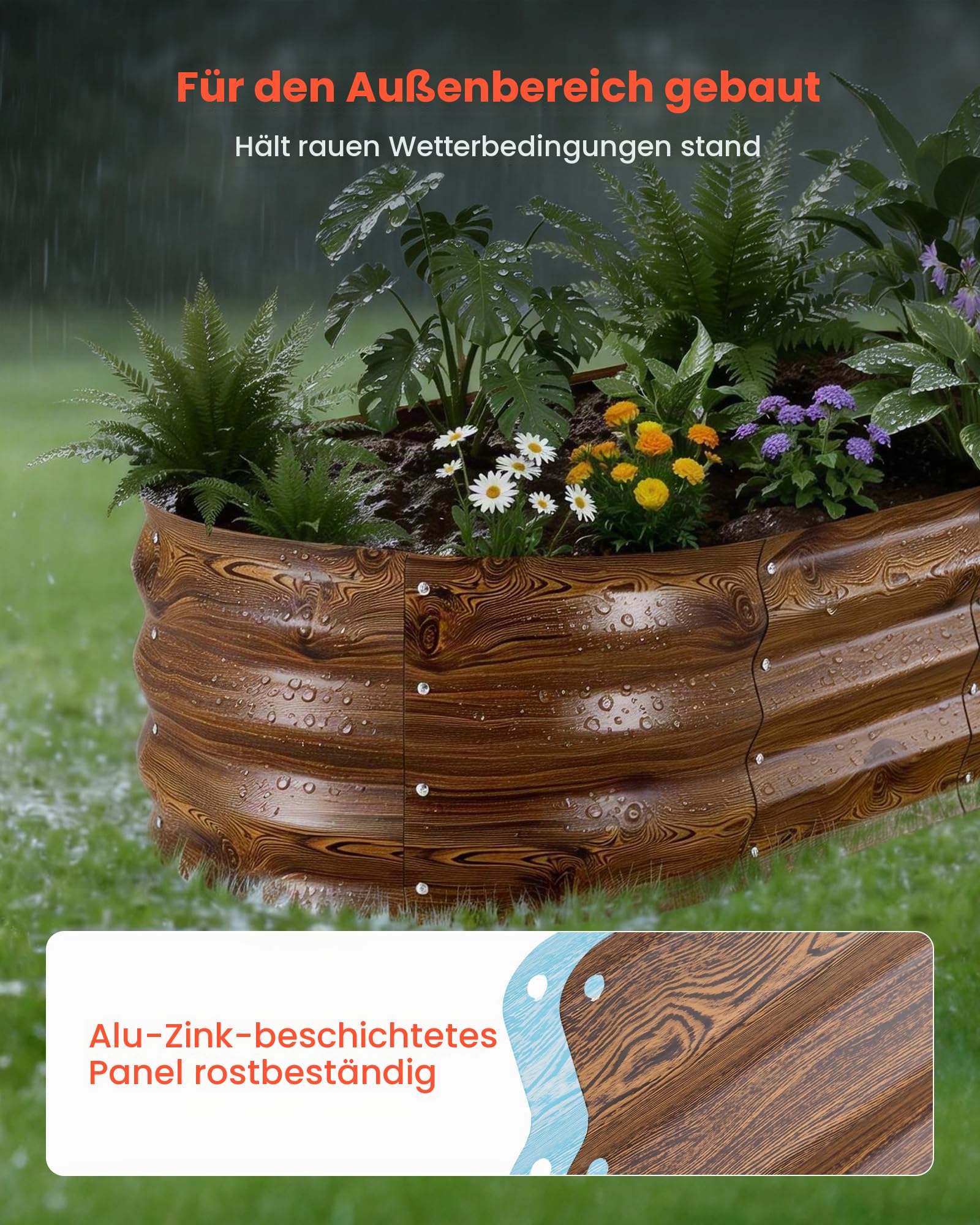 VEVOR Hochbeet Metall 2er-Pack 120x60x30 cm, Ovales Gartenbeet, Pflanzkasten-Set für den Außenbereich, Gemüsebeet mit Handschuhen, Blumenbeet Bodenlos, Pflanzbeet für Blumen & Gemüse