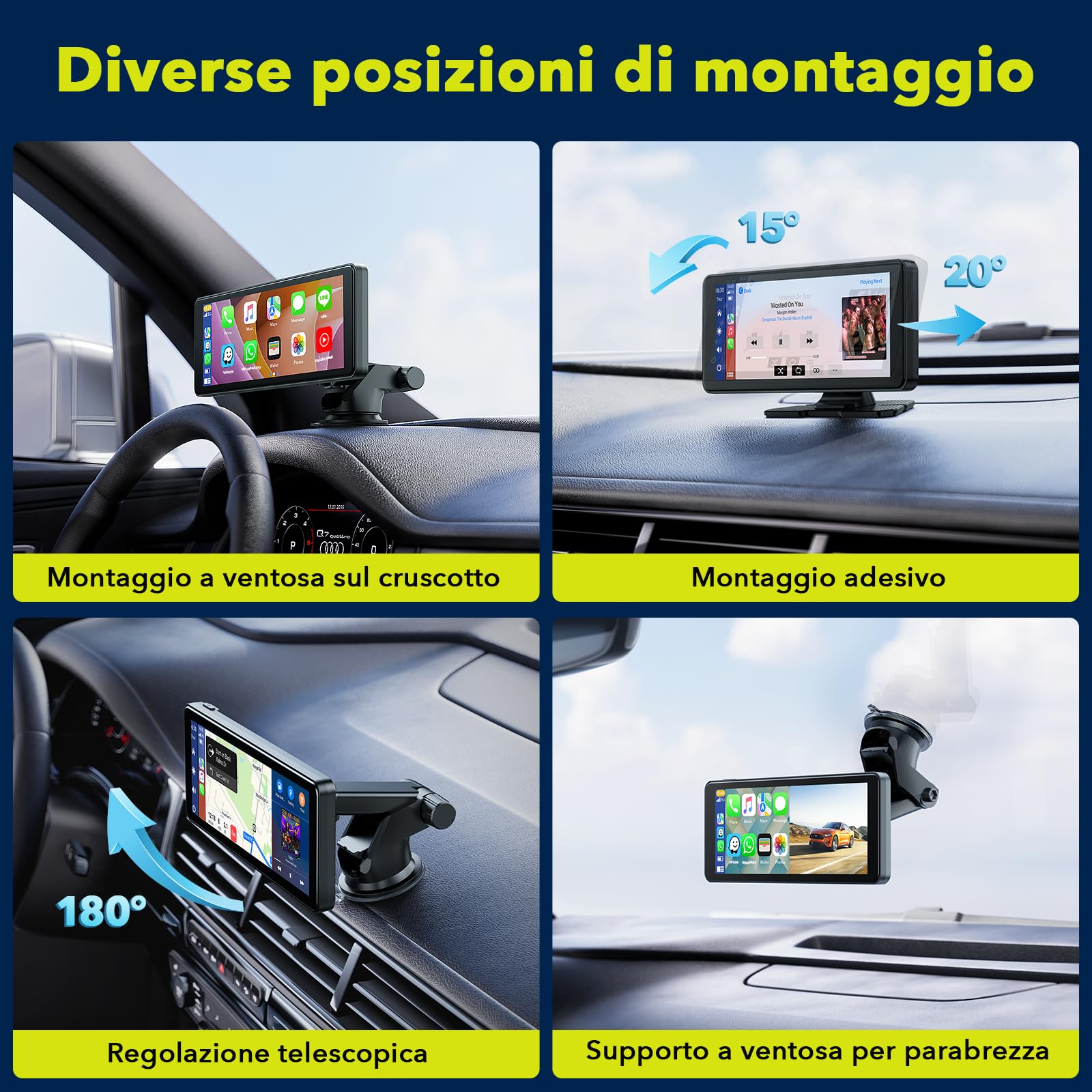 LAMTTO Schermo per Auto Carplay Wireless e Android Auto con 2.5K Dash Cam | 6,86 pollicicarplay display compatibile con Apple CarPlay e Android Auto, navigazione Assistente vocale, Bluetooth 5.0 AUX/FM