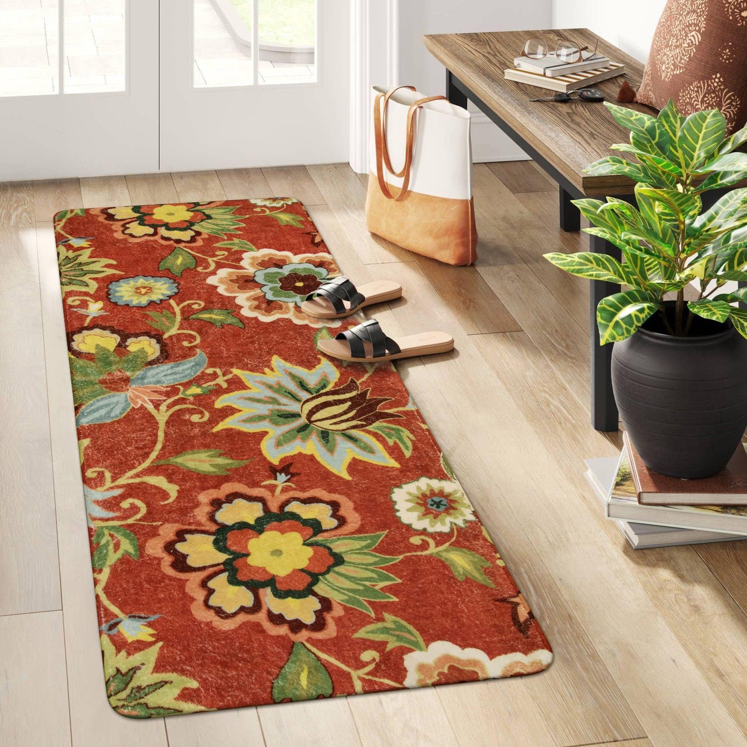 Lahome Red Floral Runner Rug 2x5 Kitchen Rugs Runner, Washable Hallway Runner Rugs, Vintage Christmas Throw Area Rug Non-Slip Runners Carpet for Hallway Entryway Laundry Living Room Rug (2'x