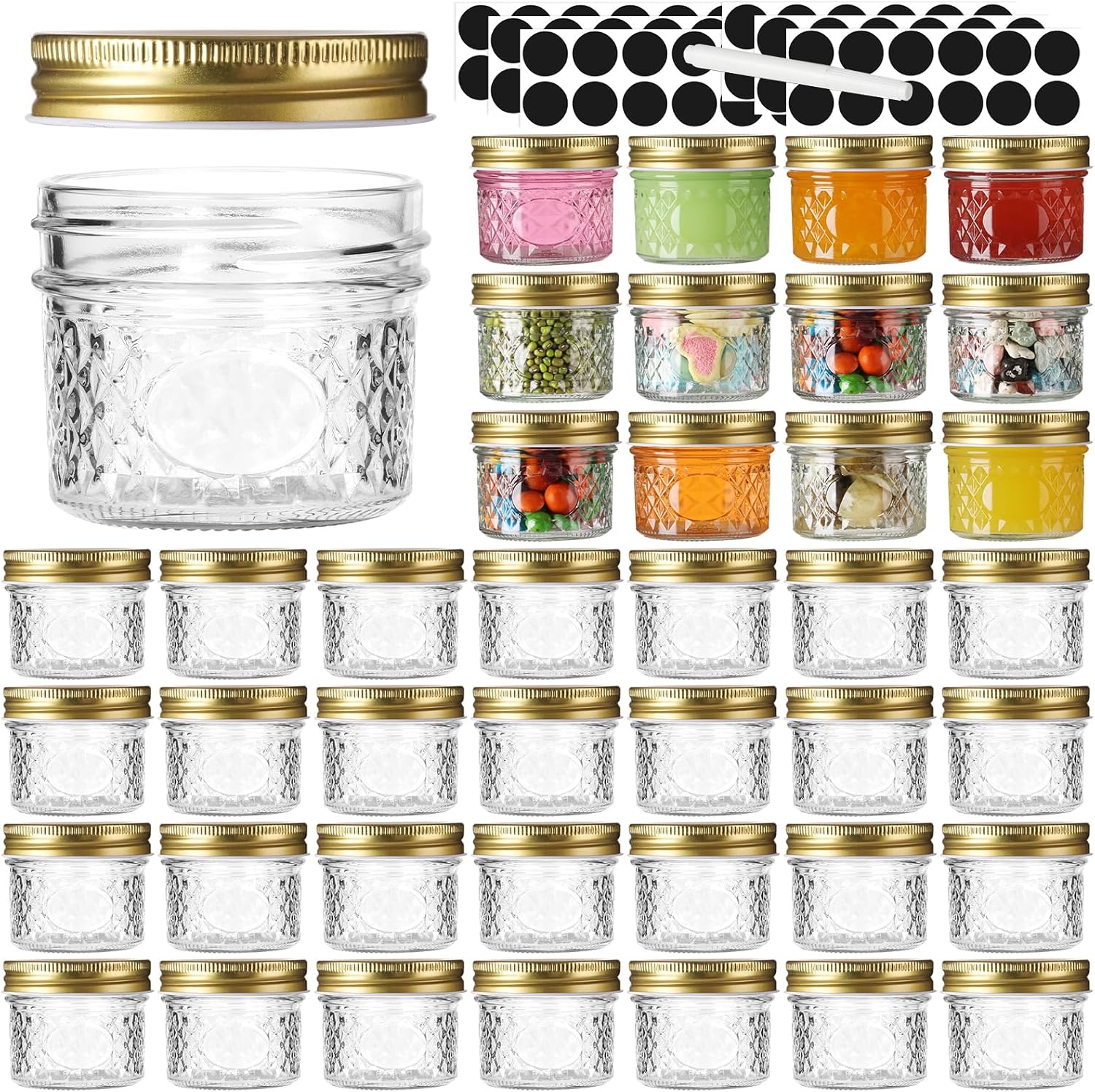 40 Pack Small Mason Jars, 4oz Mini Mason Jars with Gold Lids, Canning Jars For Dessert, Honey, DIY Candle 40pcs-gold lids